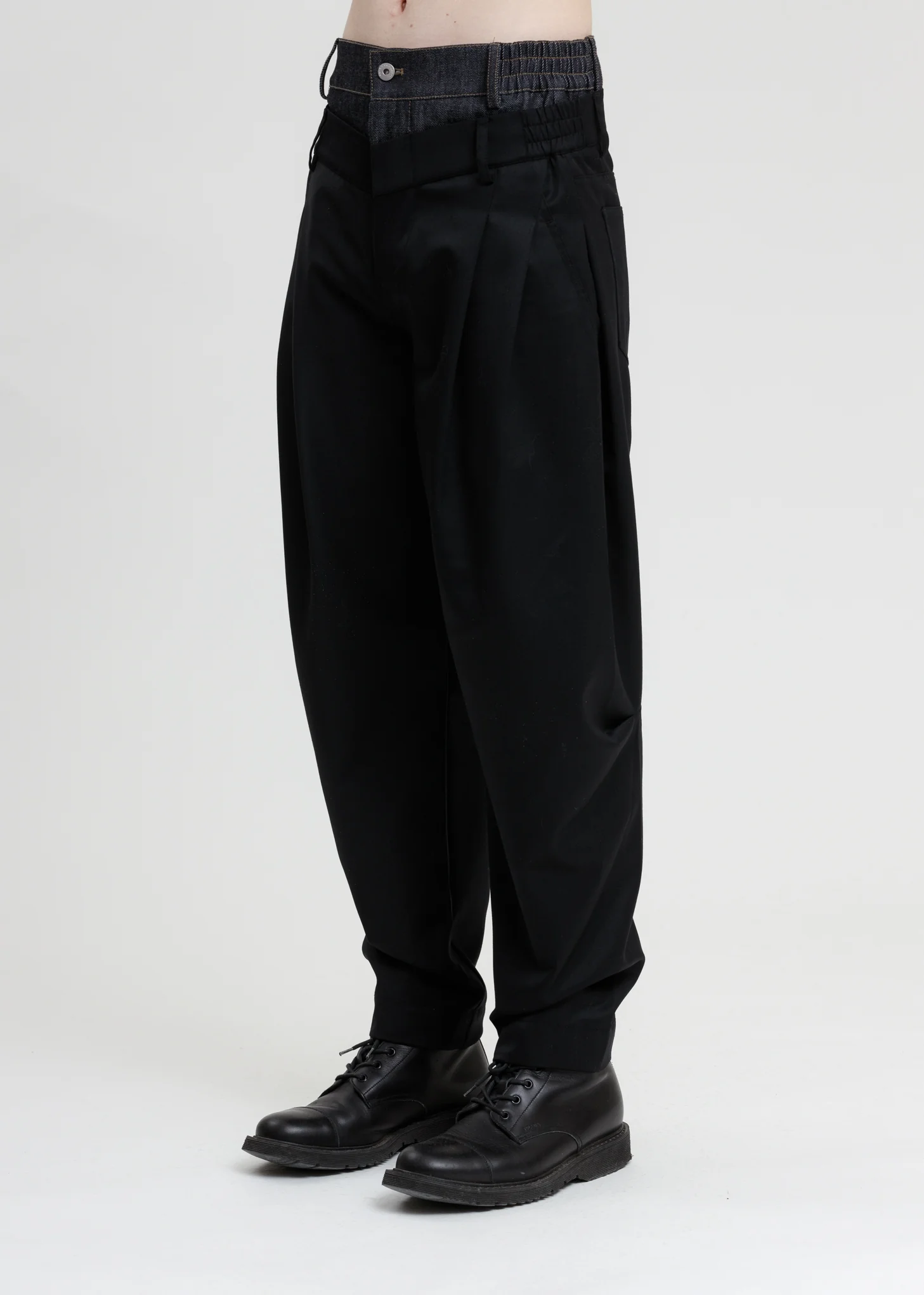 Black Wool Blend Double Waistband Trousers - Image 2