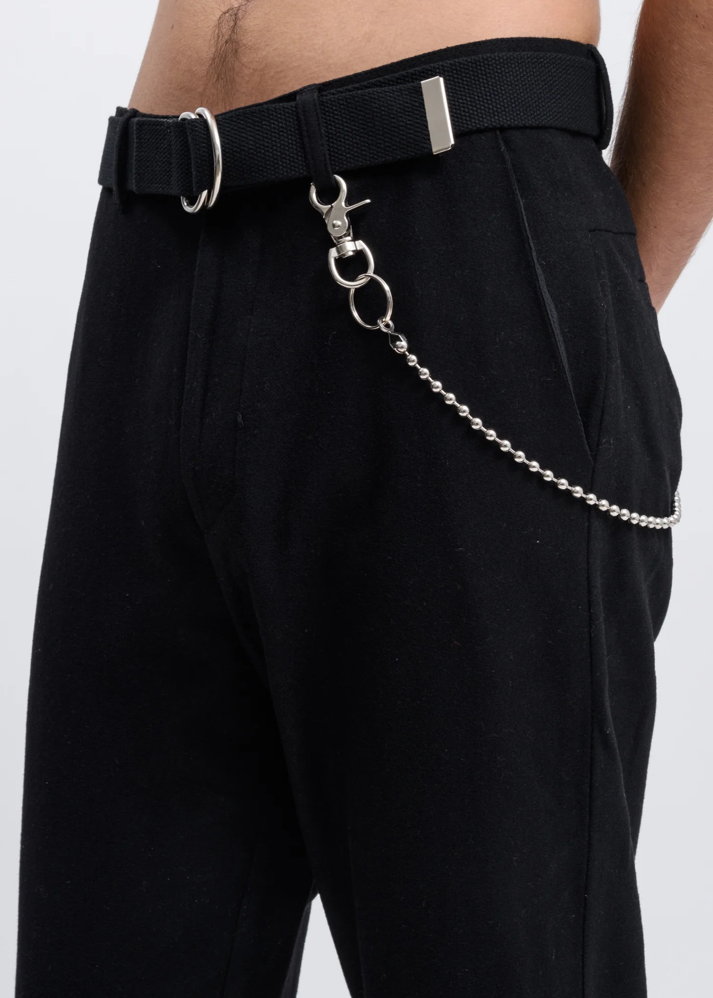 Black Wool Blend Pants w/ Chain - Image 3