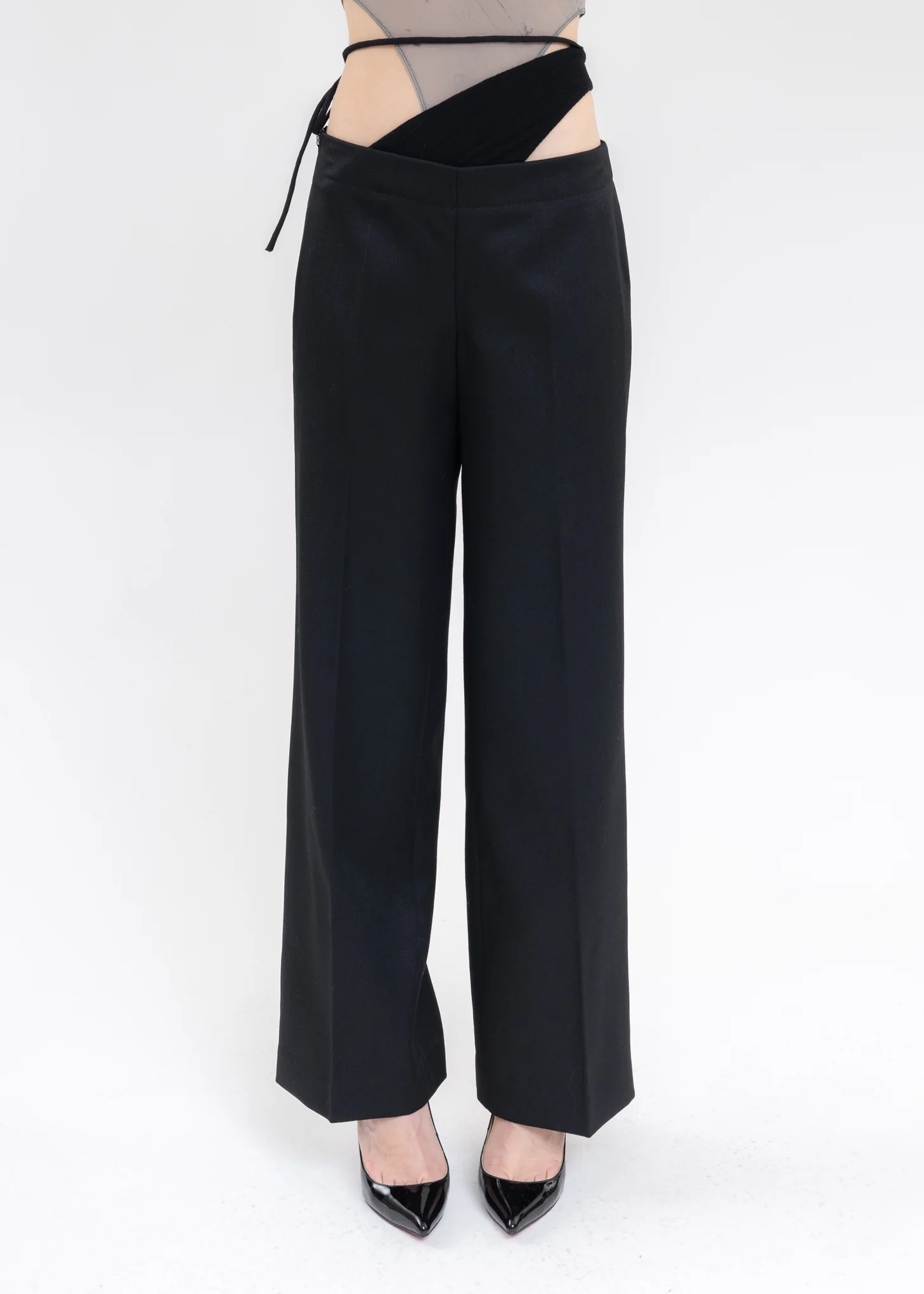 Black Wool Cut Out Pants