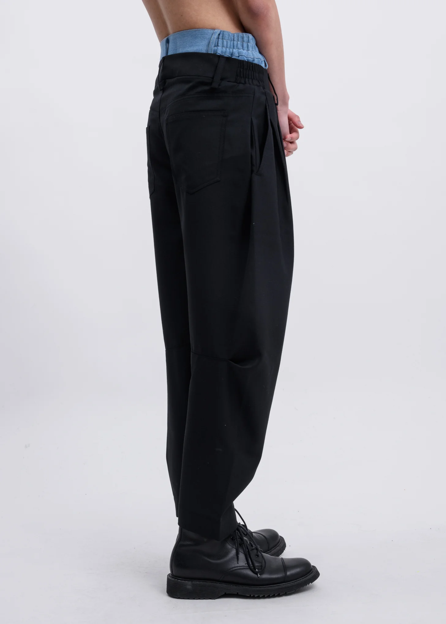 Black Wool Denim Mix Trousers - Image 3