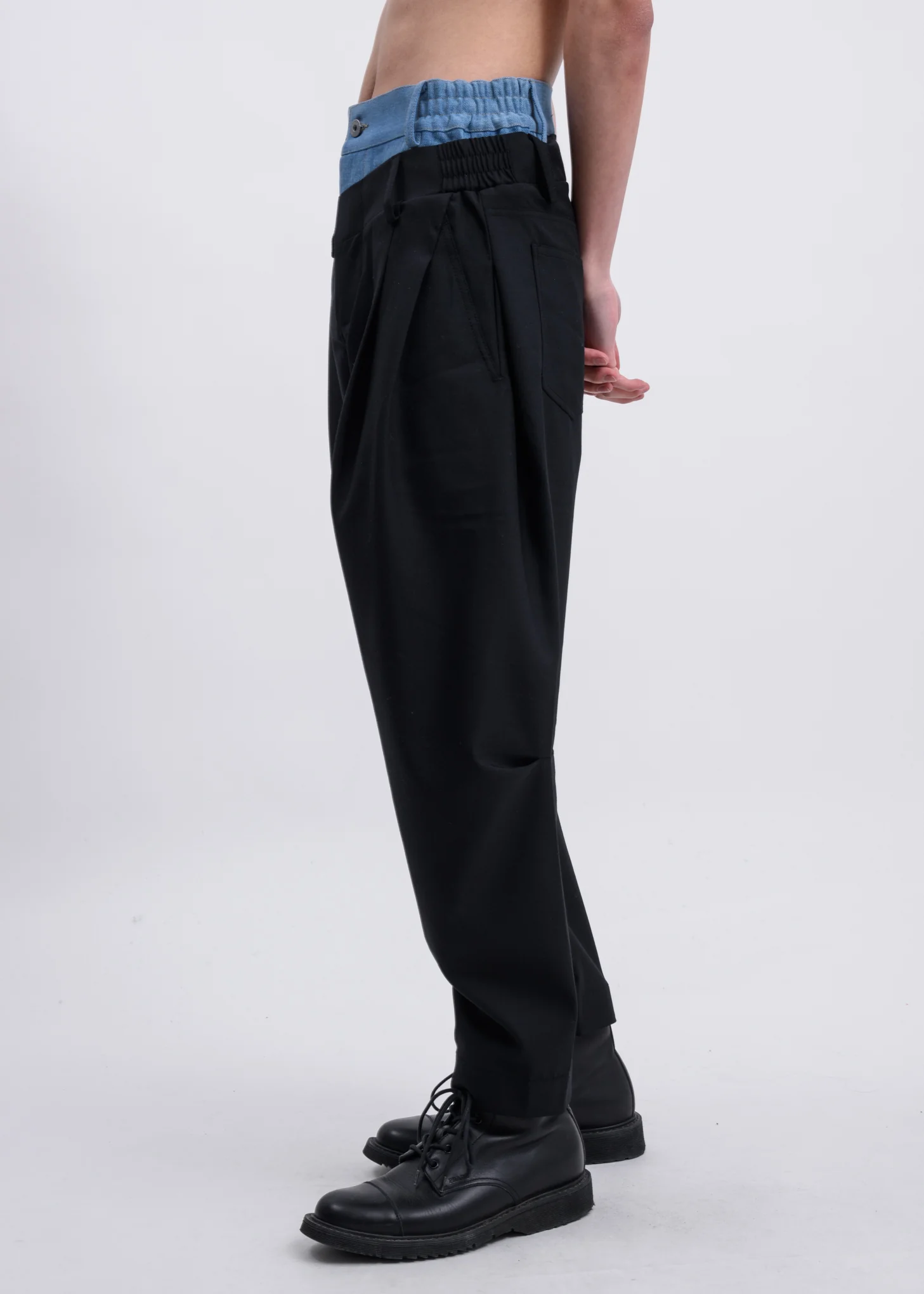 Black Wool Denim Mix Trousers - Image 4