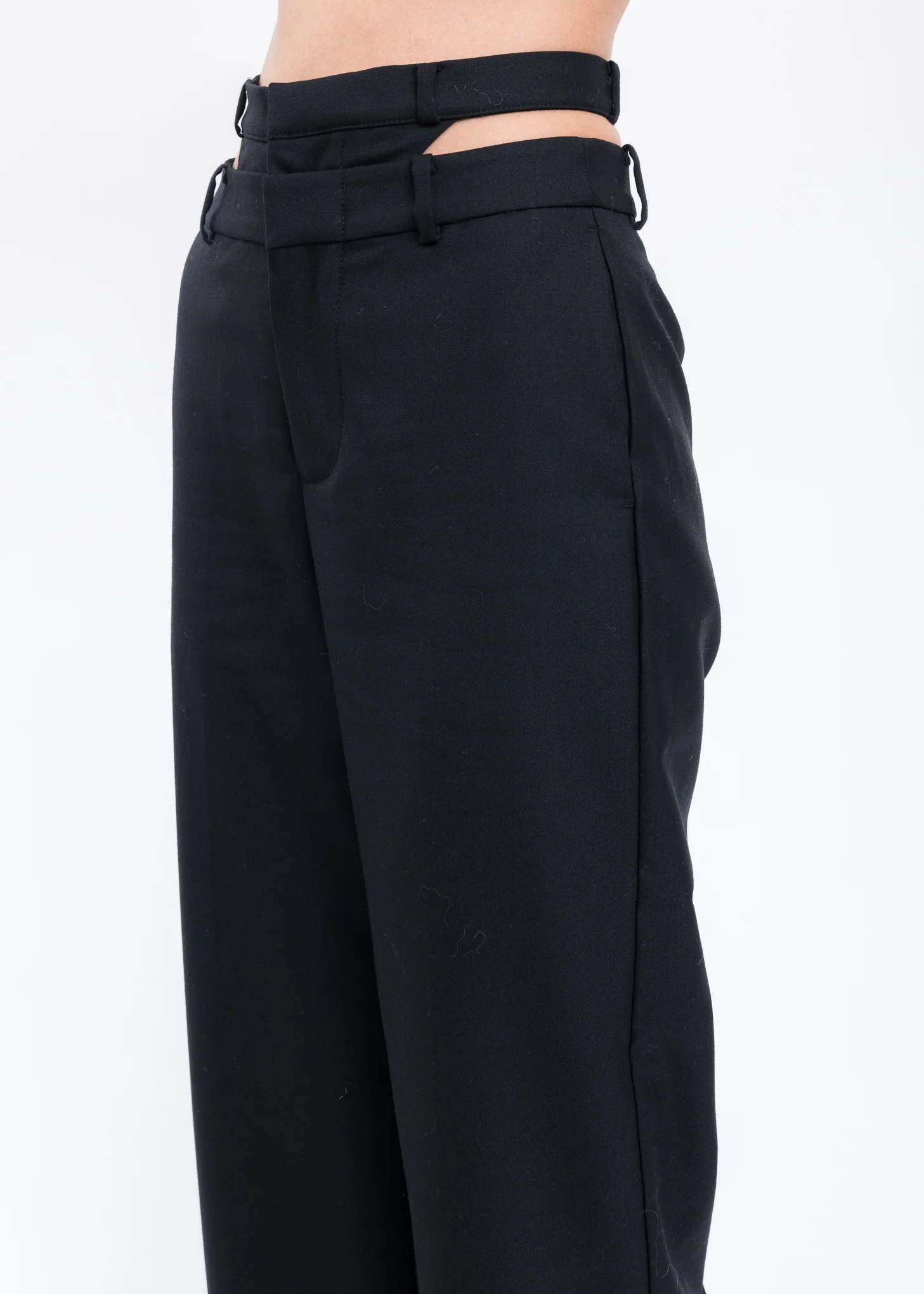 Black Wool Double Waistband Loose Pants - Image 4