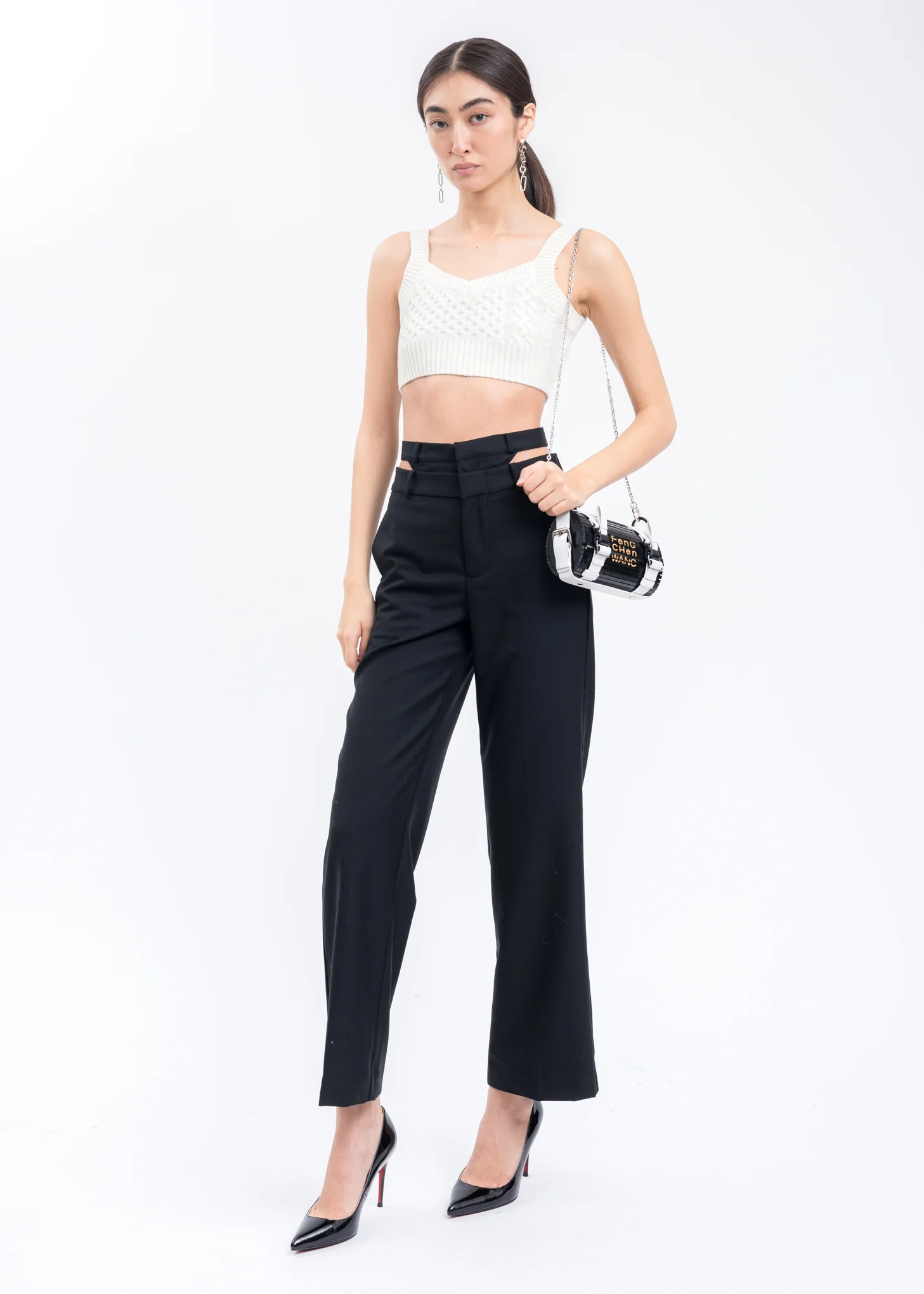 Black Wool Double Waistband Loose Pants - Image 5