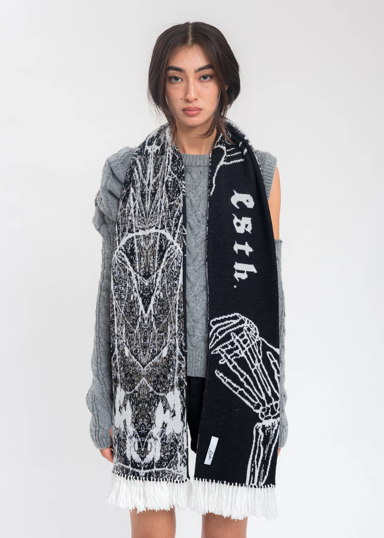Black Wool Print Scarf