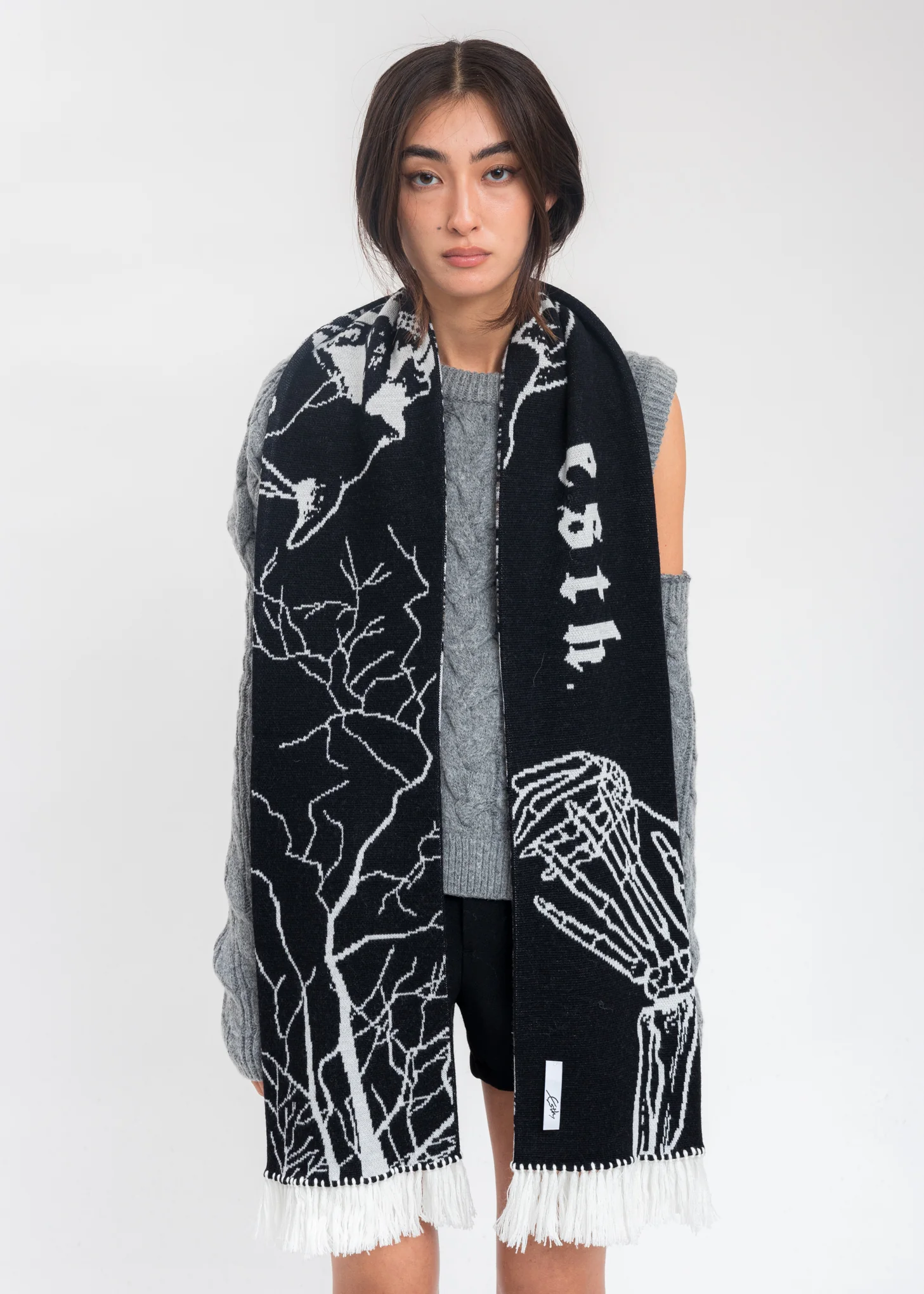 Black Wool Print Scarf - Image 2