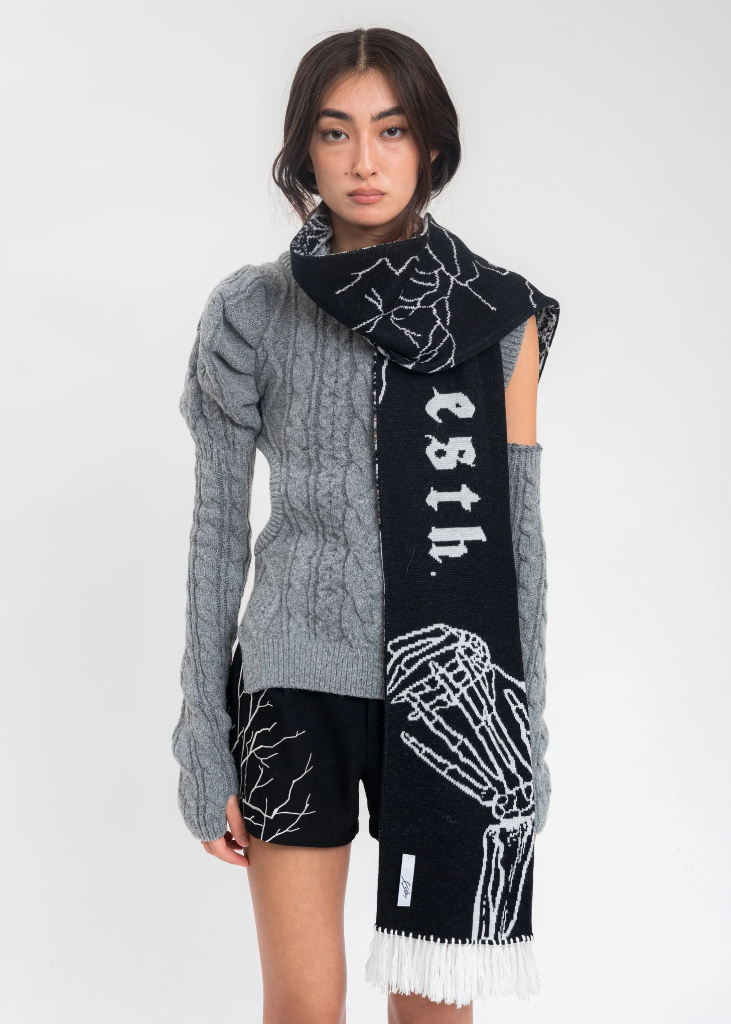 Black Wool Print Scarf - Image 6