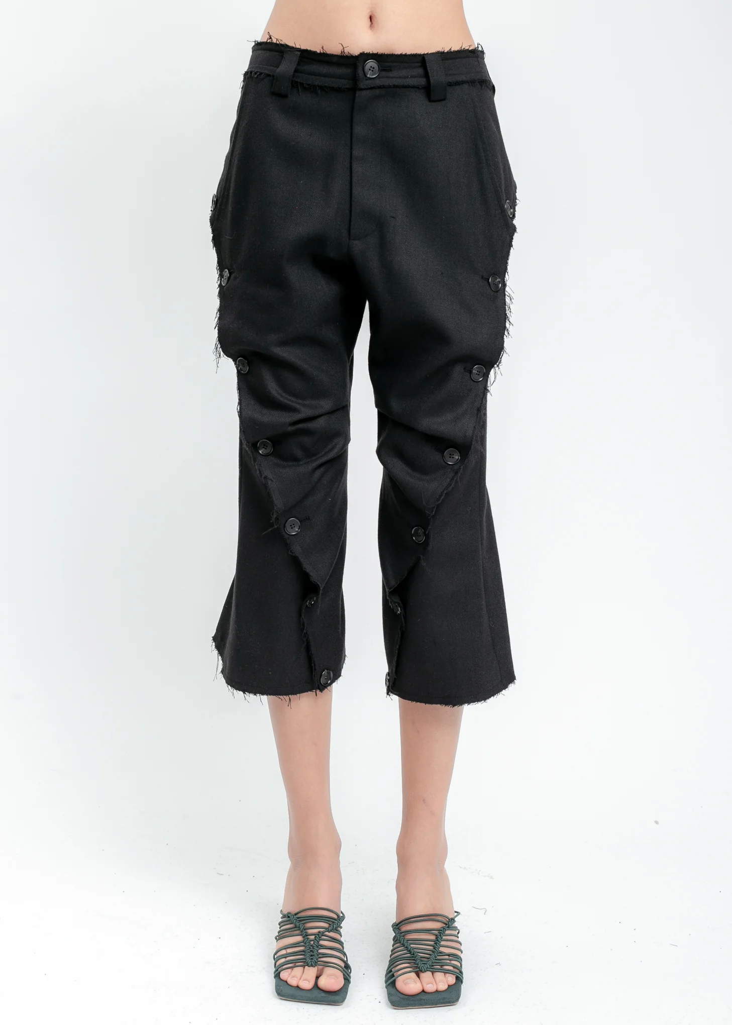 Black Wool Wavy Pants