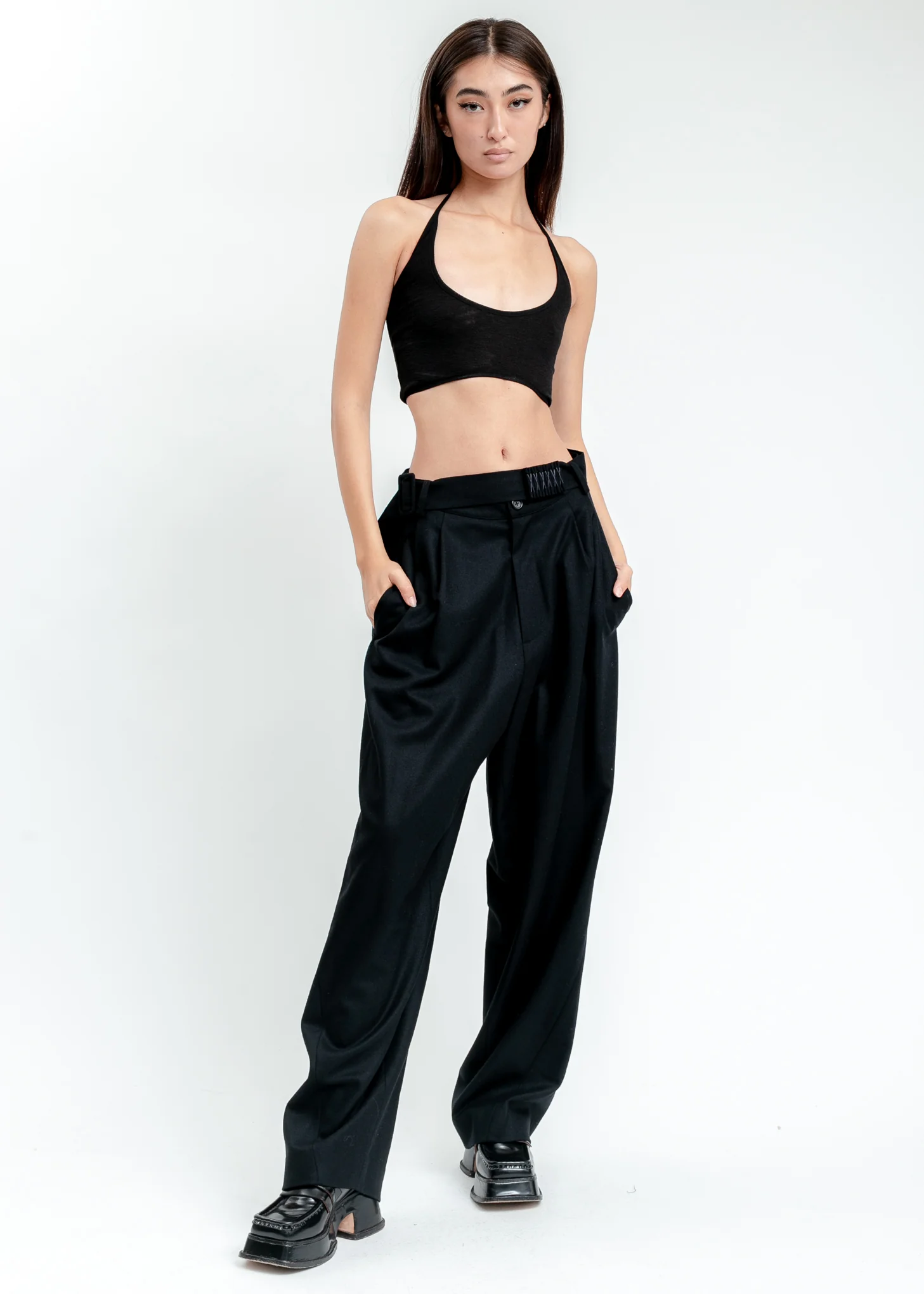 Black Wool Wide Pants - Image 2