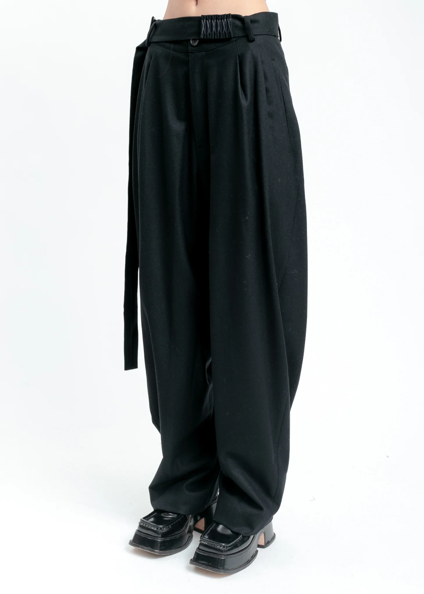 Black Wool Wide Pants - Image 3