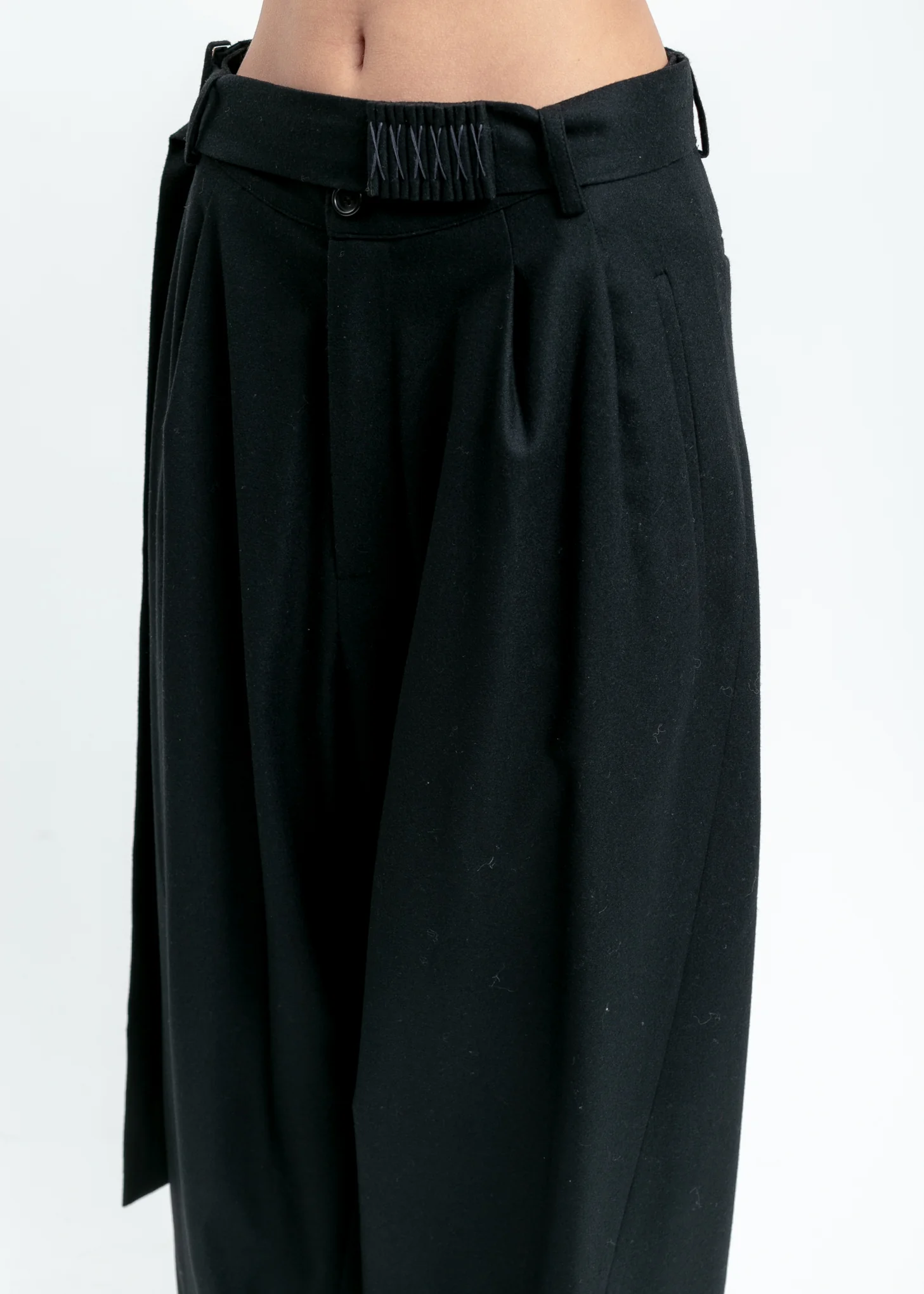 Black Wool Wide Pants - Image 5
