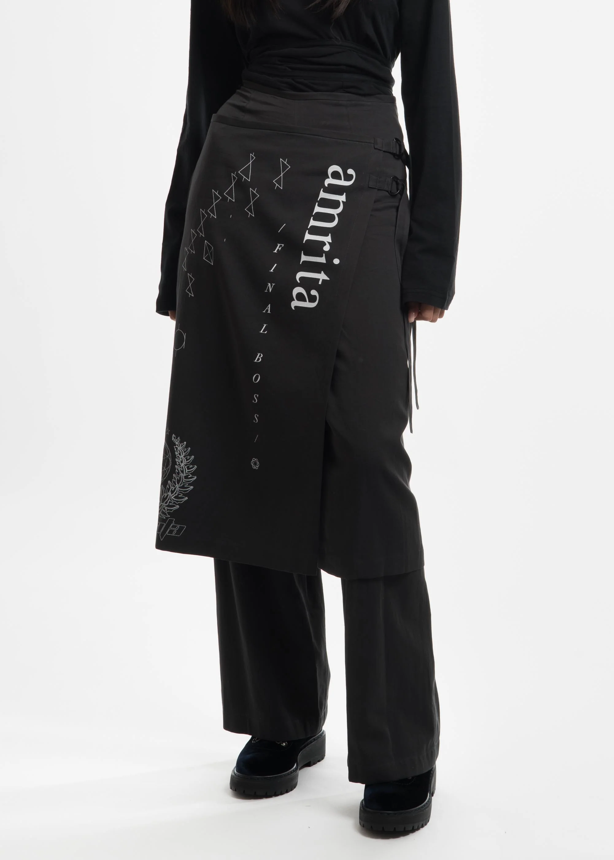 Black Wrap Skirt Pants - Image 3