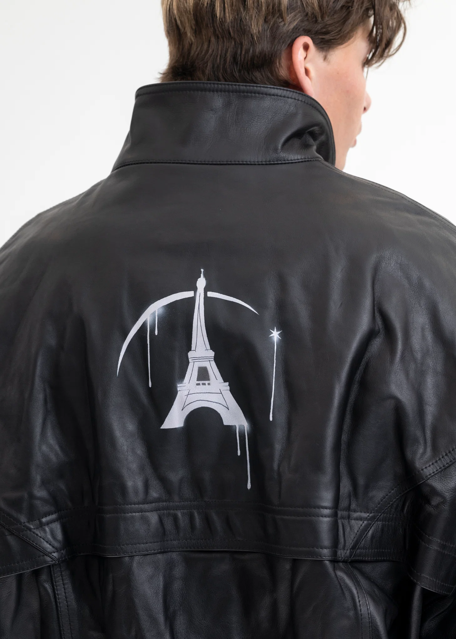 BLACK WRINKLE LEATHER TRACK JACKET - Image 4