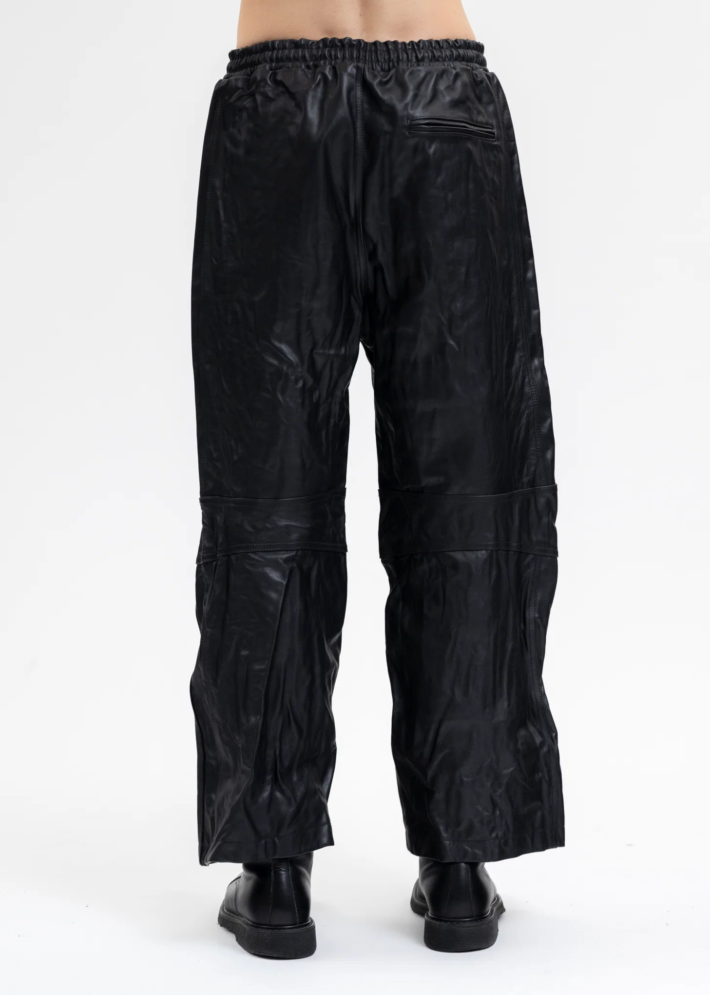 BLACK WRINKLE LEATHER TRACK PANTS - Image 3