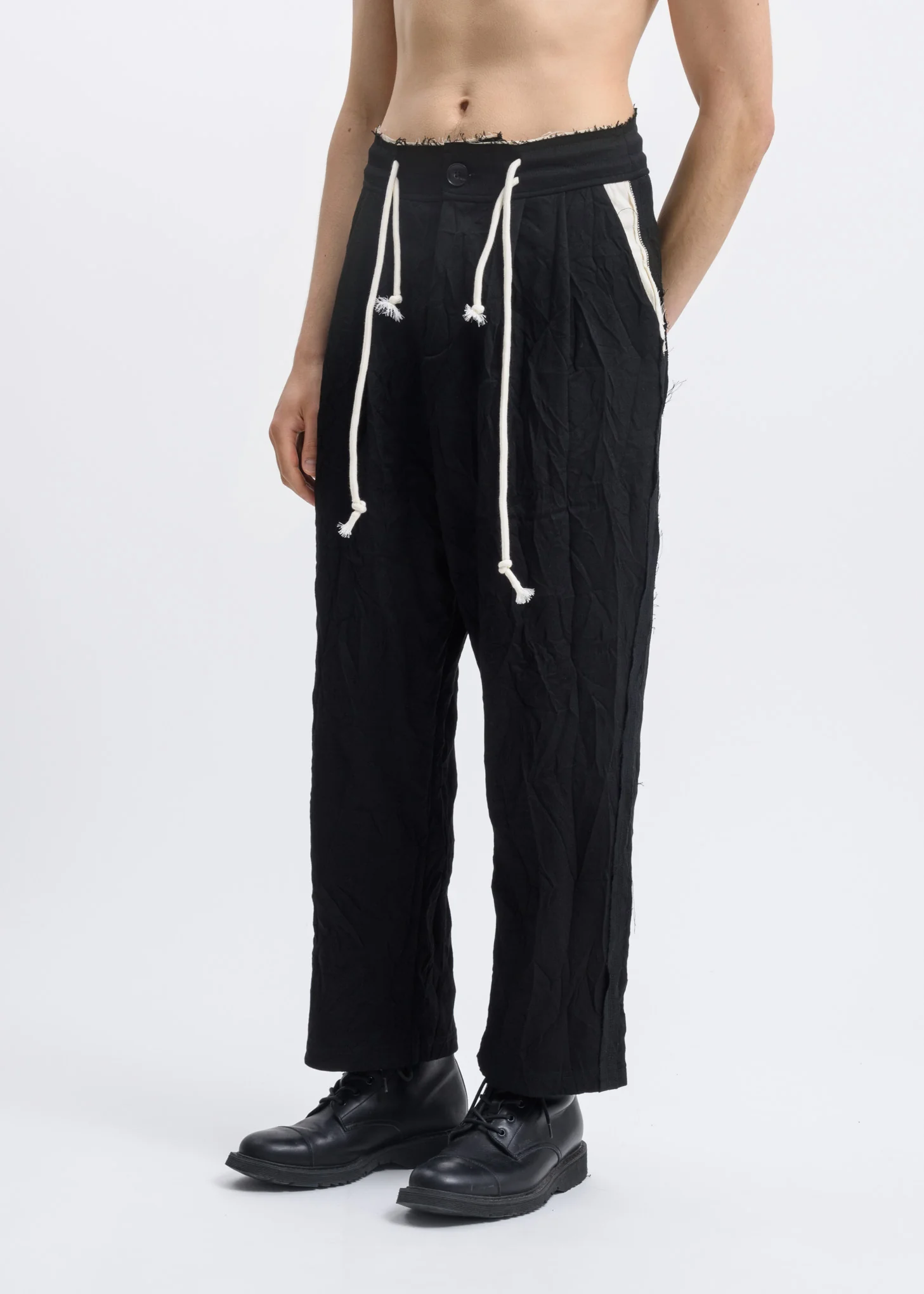 Black Wrinkled Drawstring Trousers