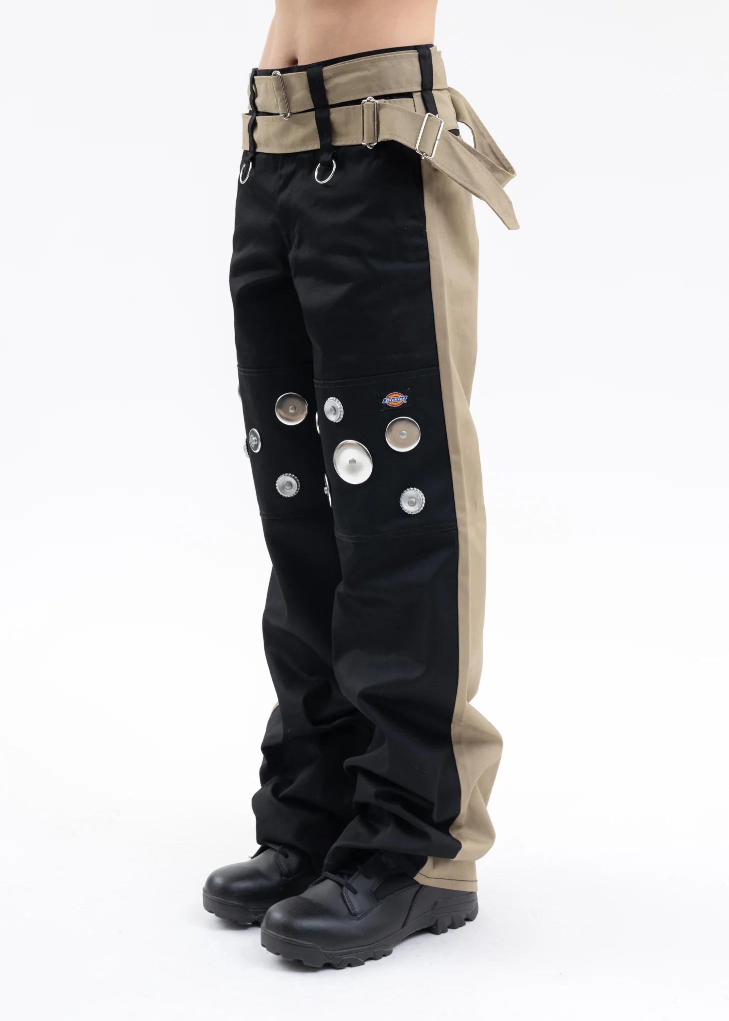 Black X Khaki KIDILL × Dickies Metal Badges Pants - Image 2