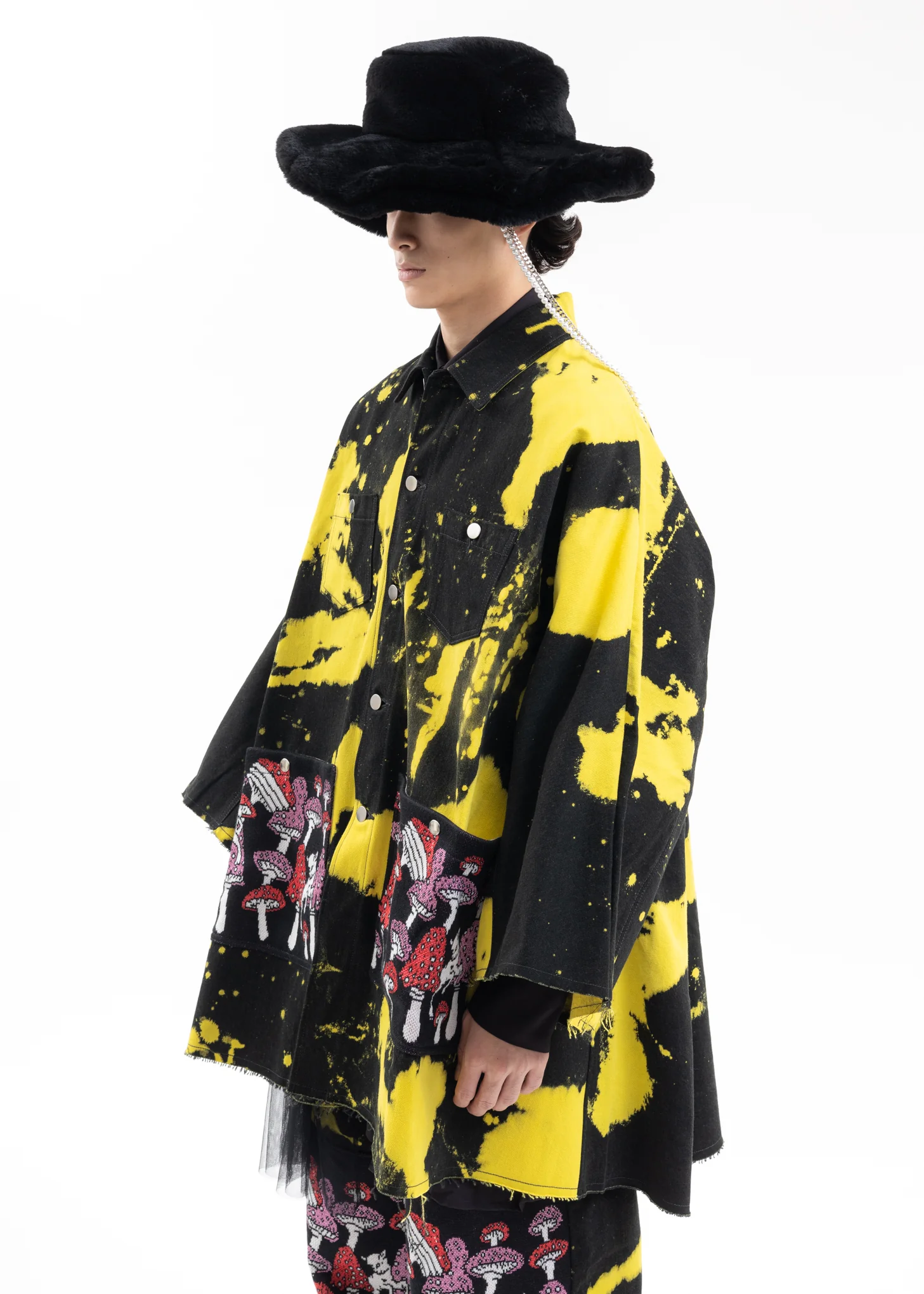 Black × Yellow Dye Poisonous Mushroom Denim Jacket - Image 2
