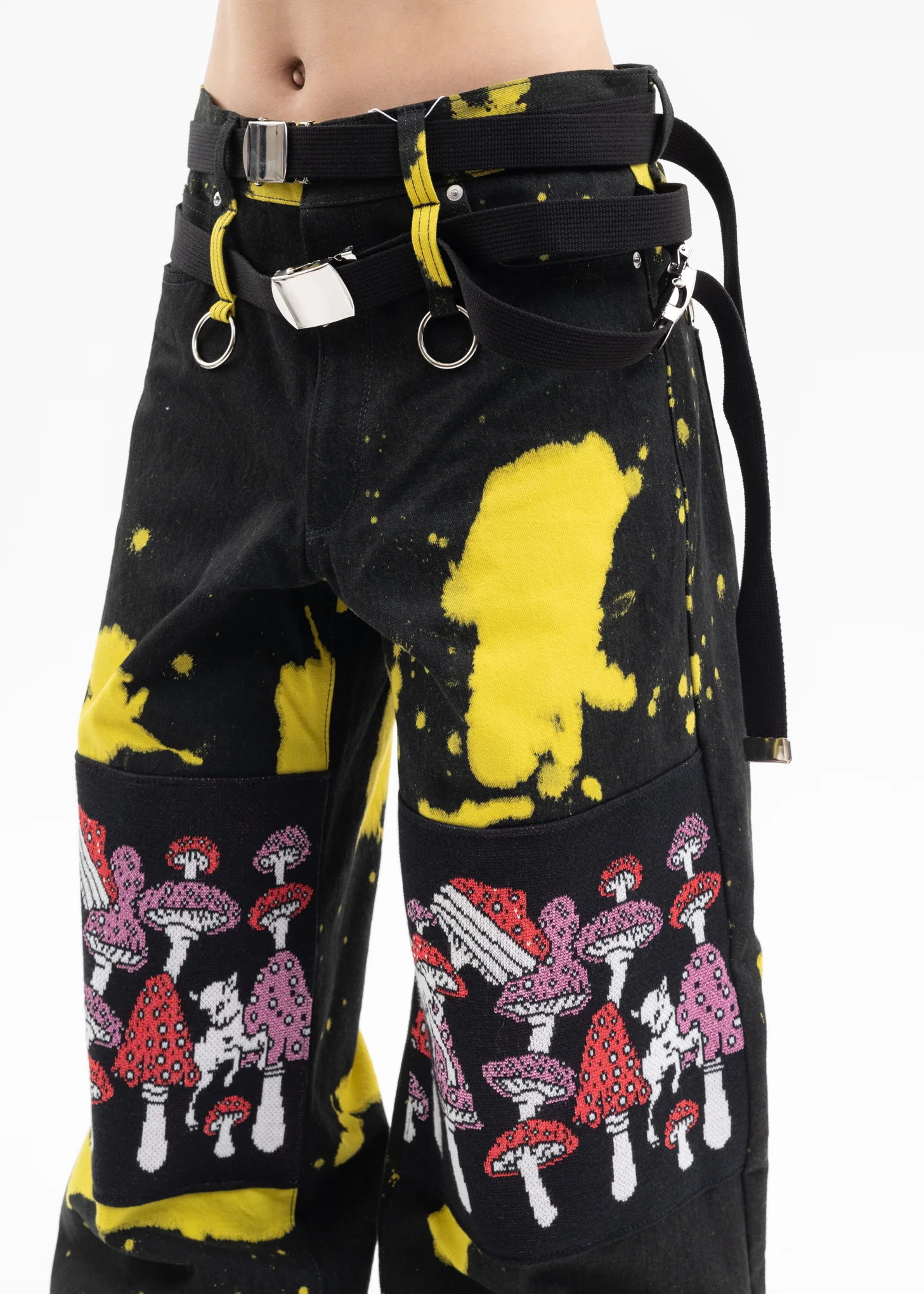 Black × Yellow Dye Poisonous Mushroom Denim Pants - Image 4