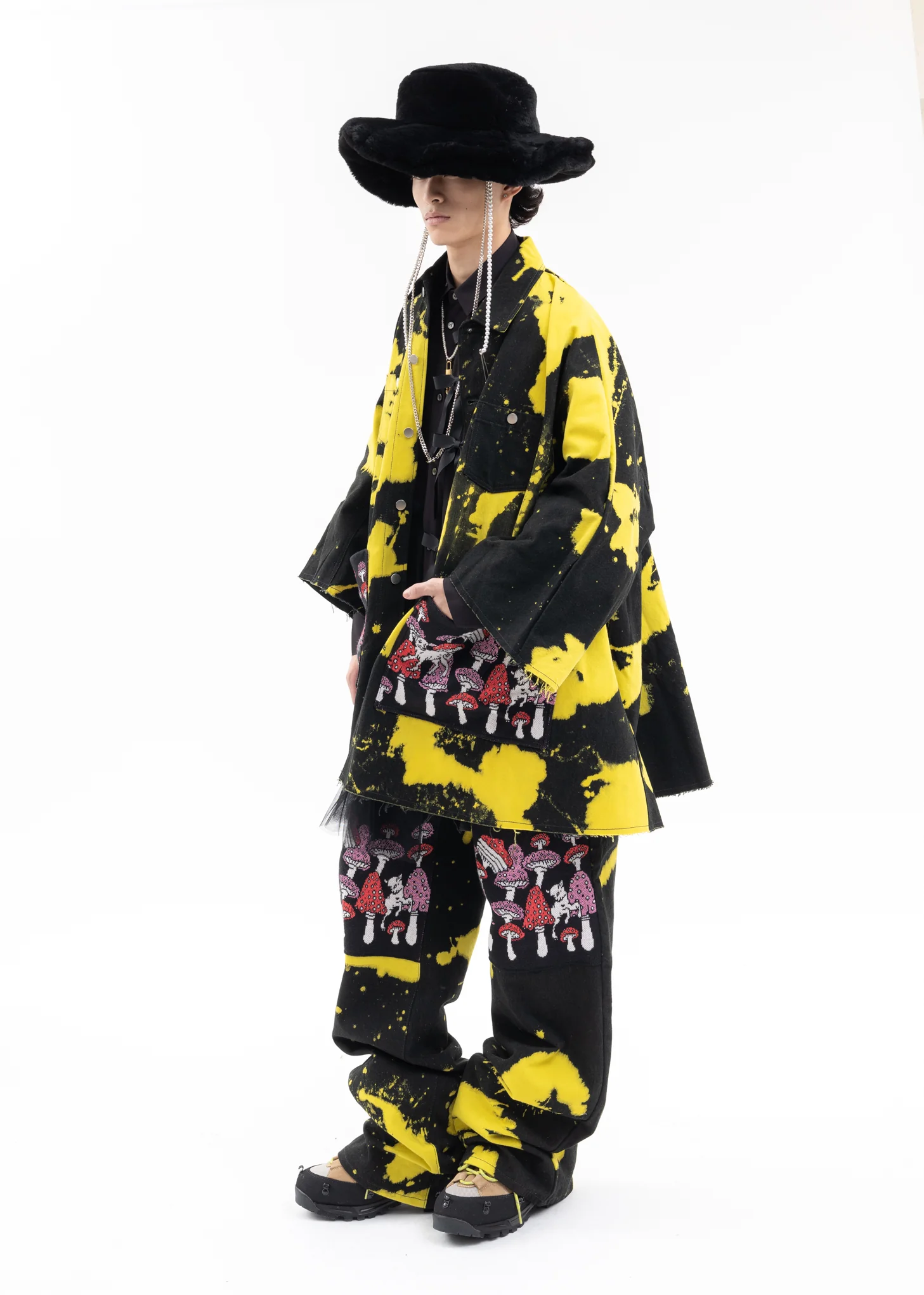 Black × Yellow Dye Poisonous Mushroom Denim Pants - Image 6