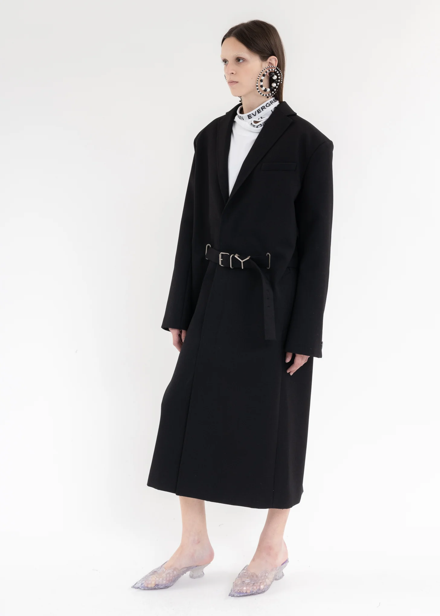 BLACK Y BELT COAT - Image 3
