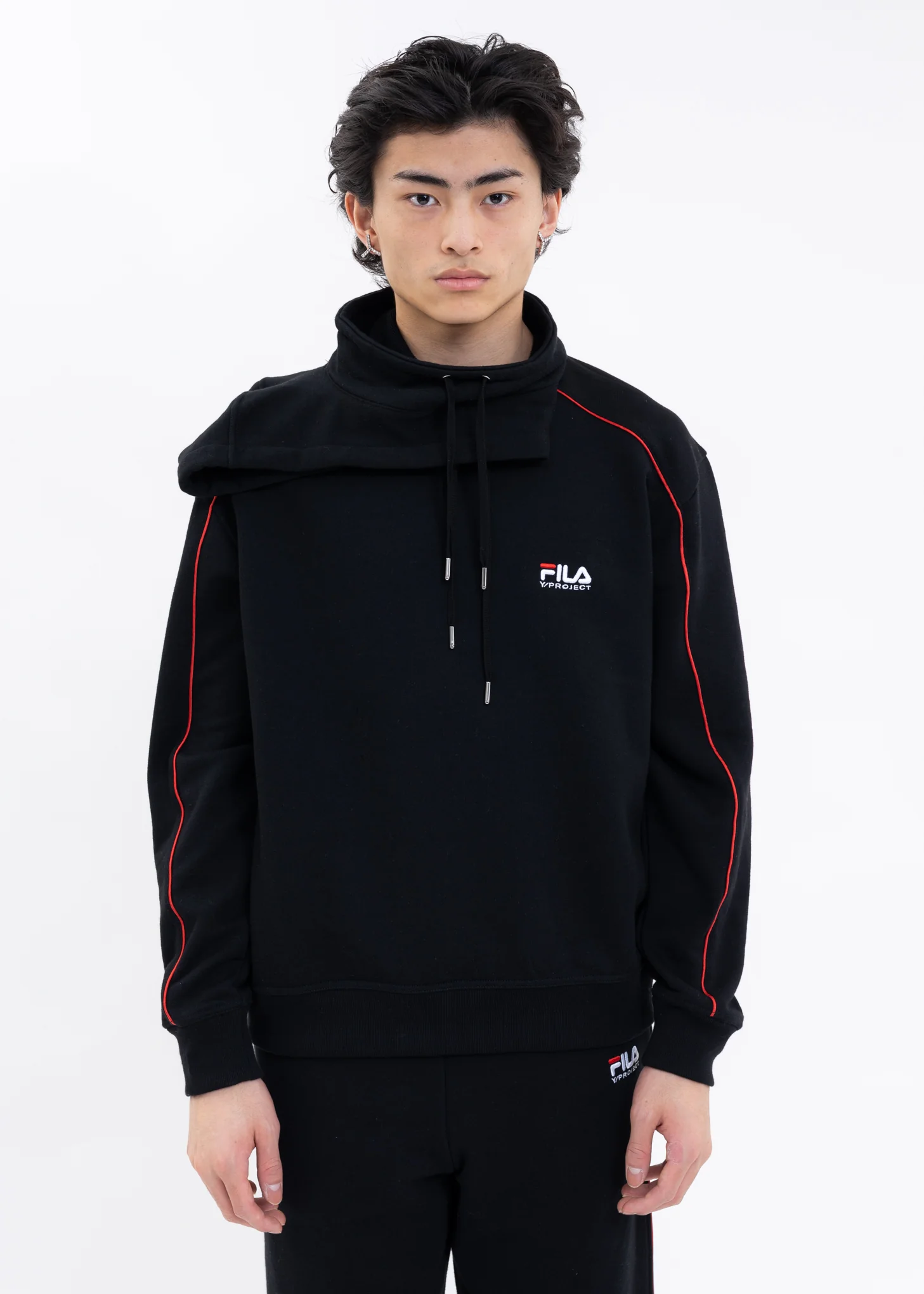 Black Y/PROJECT X FILA DOUBLE NECK Hoodie