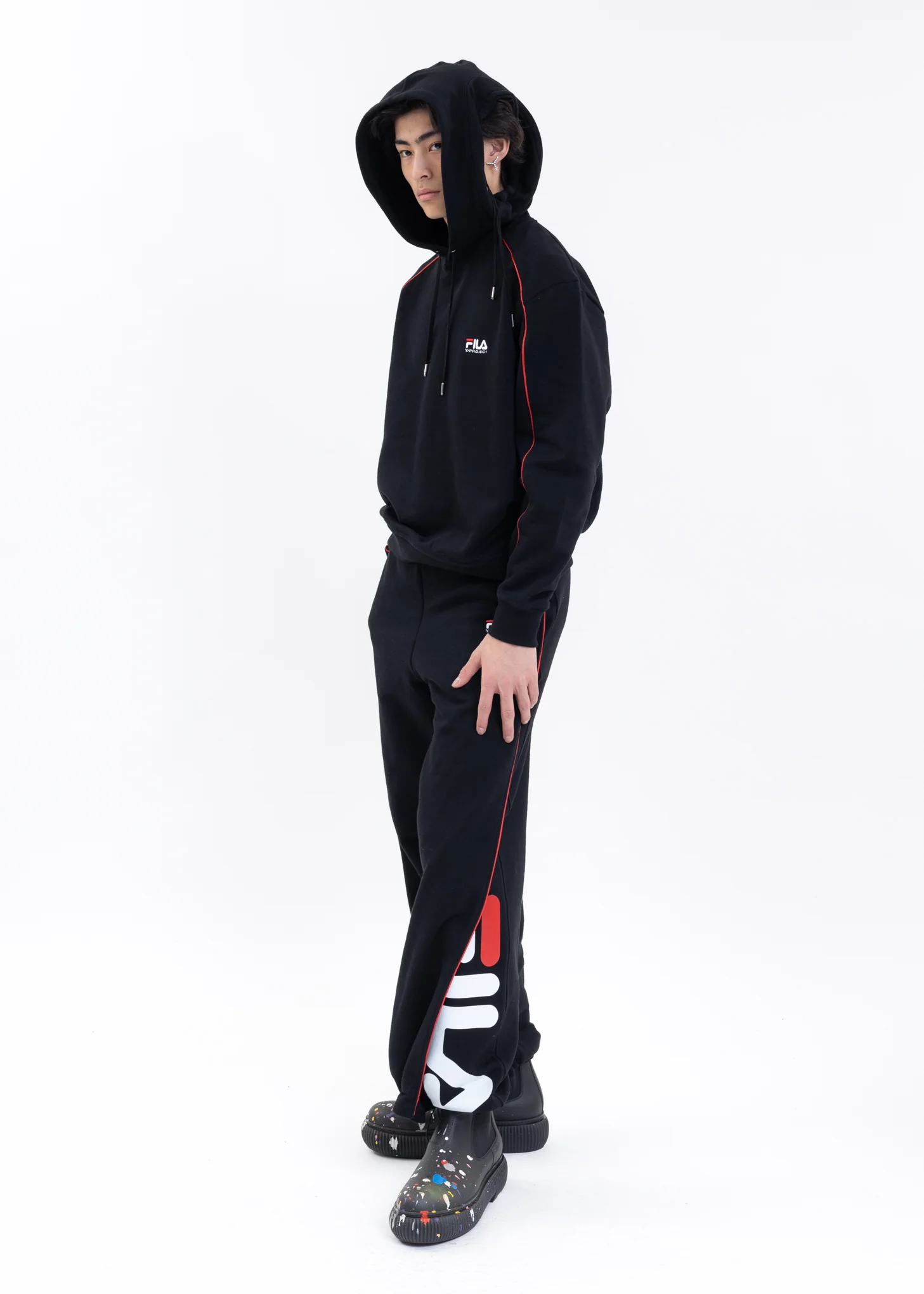 Black Y/PROJECT X FILA DOUBLE NECK Hoodie - Image 9