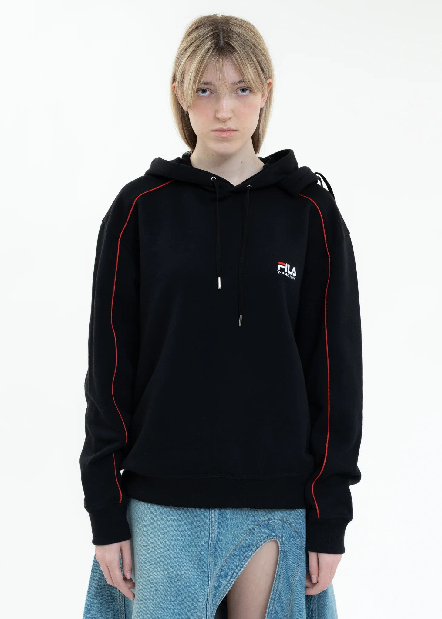 Black Y/PROJECT X FILA DOUBLE NECK Hoodie - Image 2