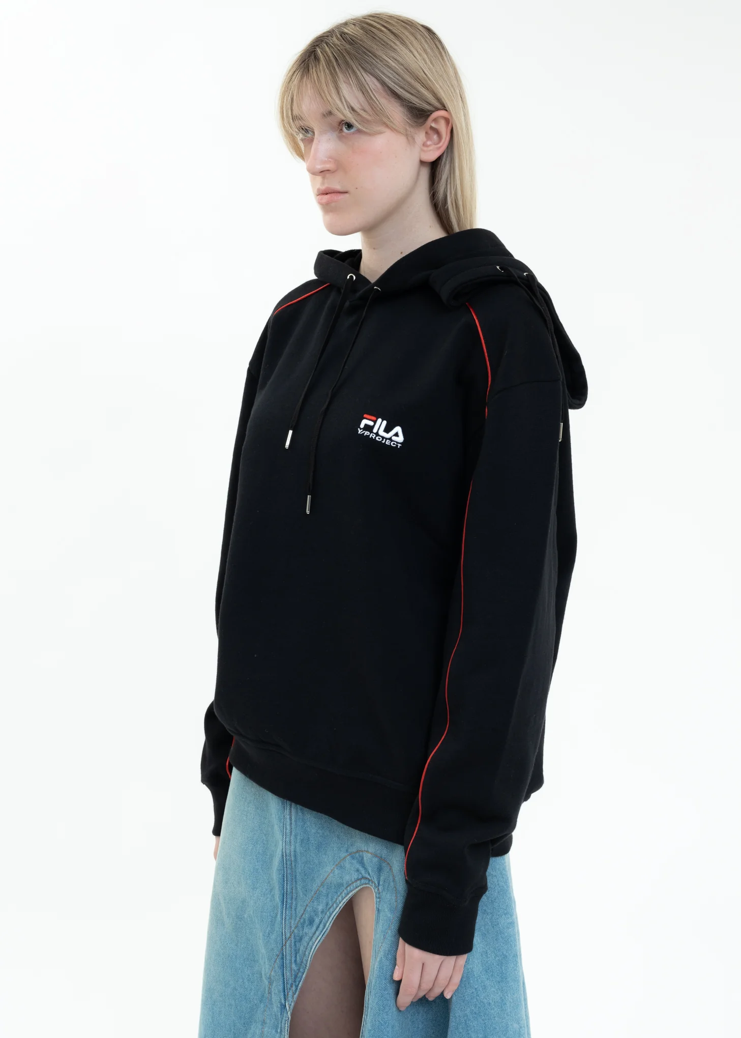 Black Y/PROJECT X FILA DOUBLE NECK Hoodie - Image 3