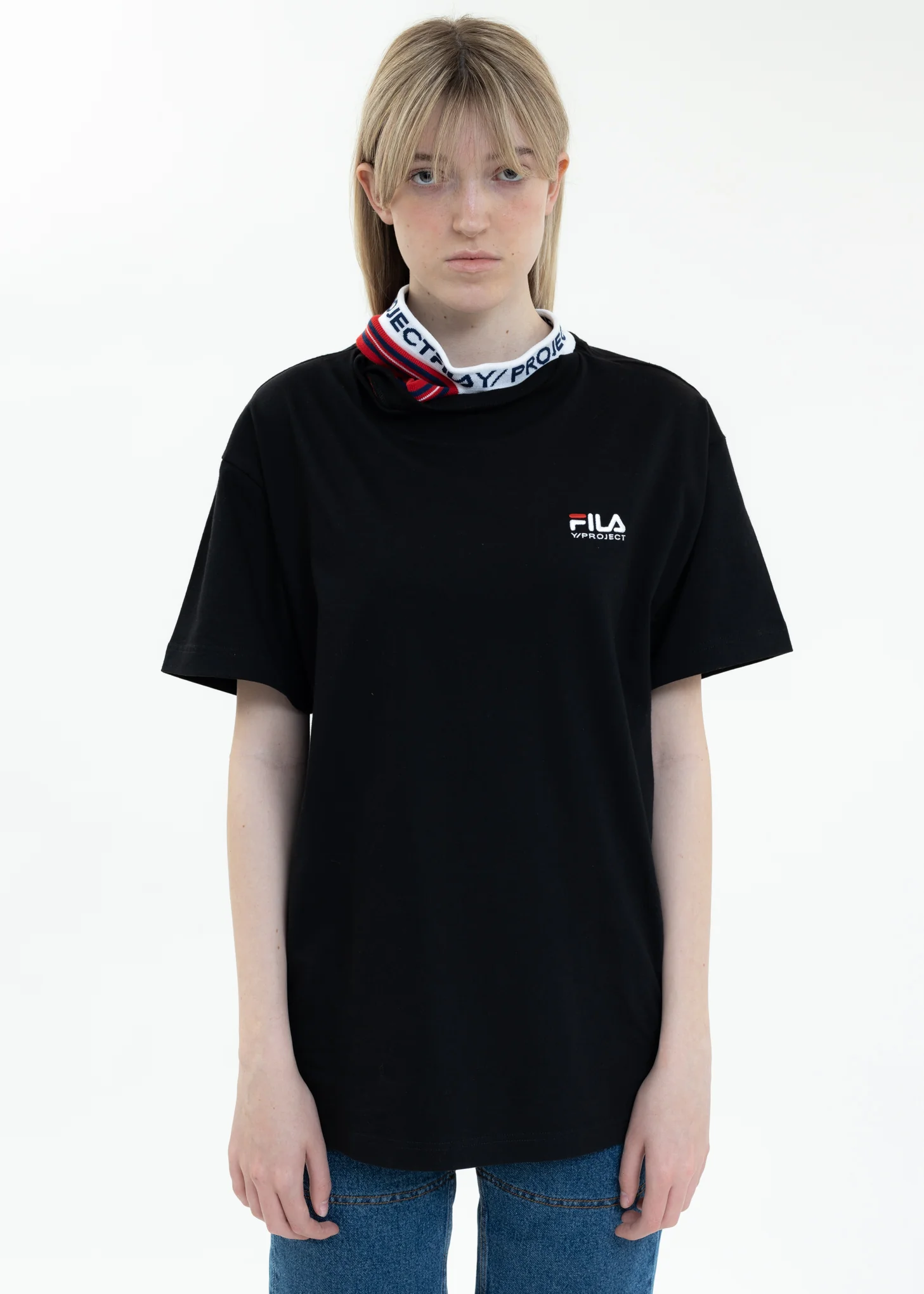Black Y/PROJECT X FILA THREE COLLAR T-Shirt