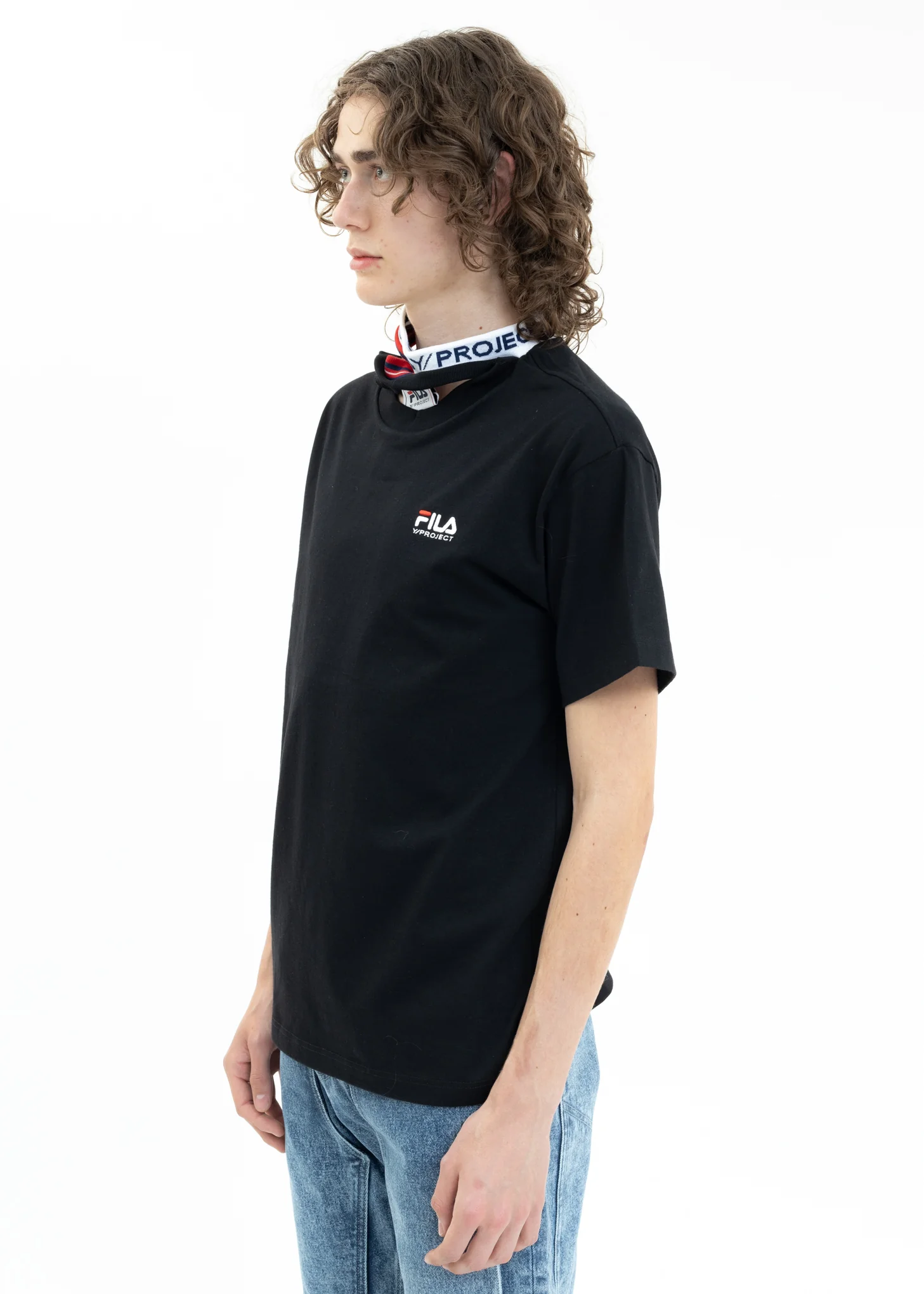 Black Y/PROJECT X FILA THREE COLLAR T-Shirt - Image 3