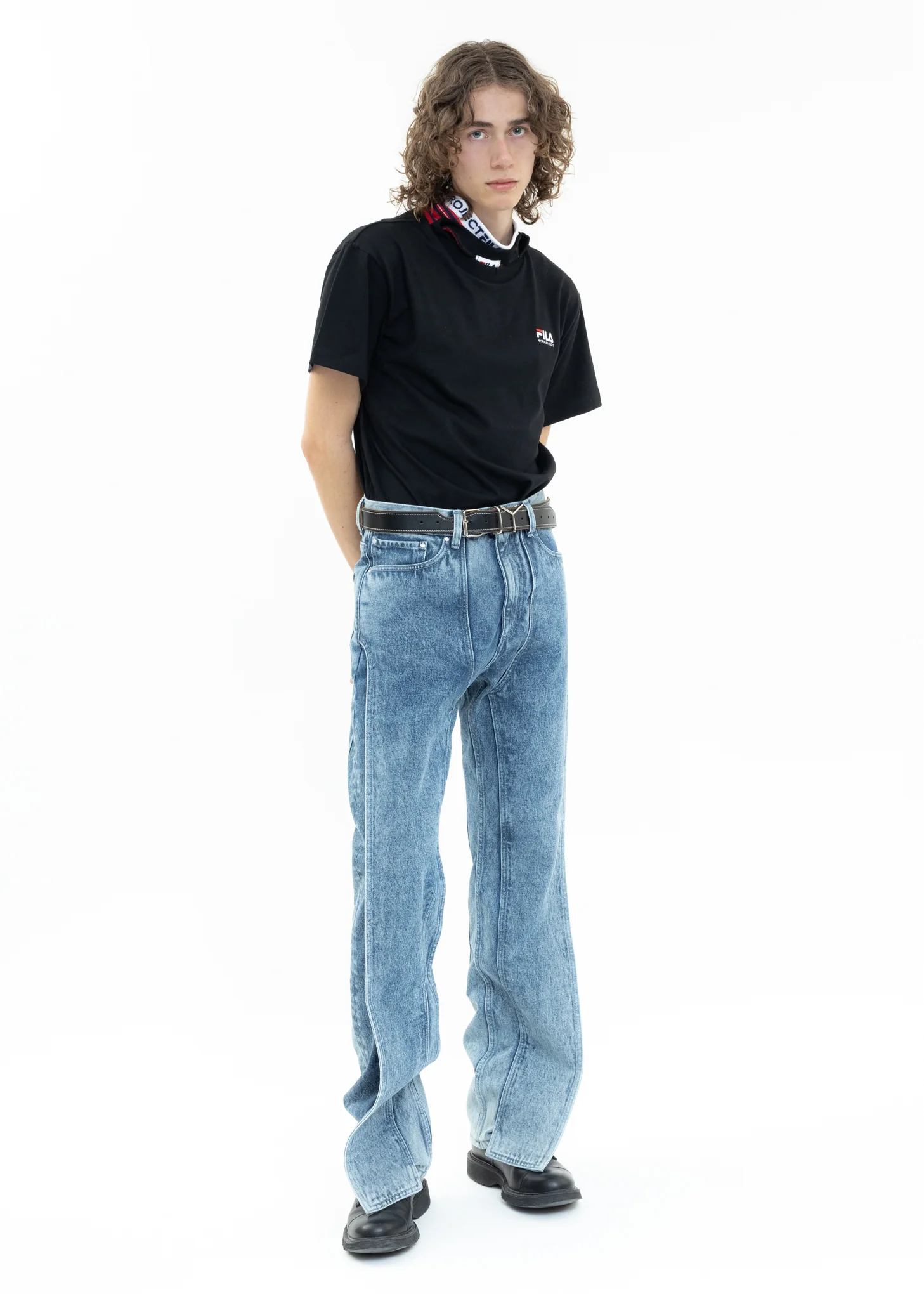 Black Y/PROJECT X FILA THREE COLLAR T-Shirt - Image 6