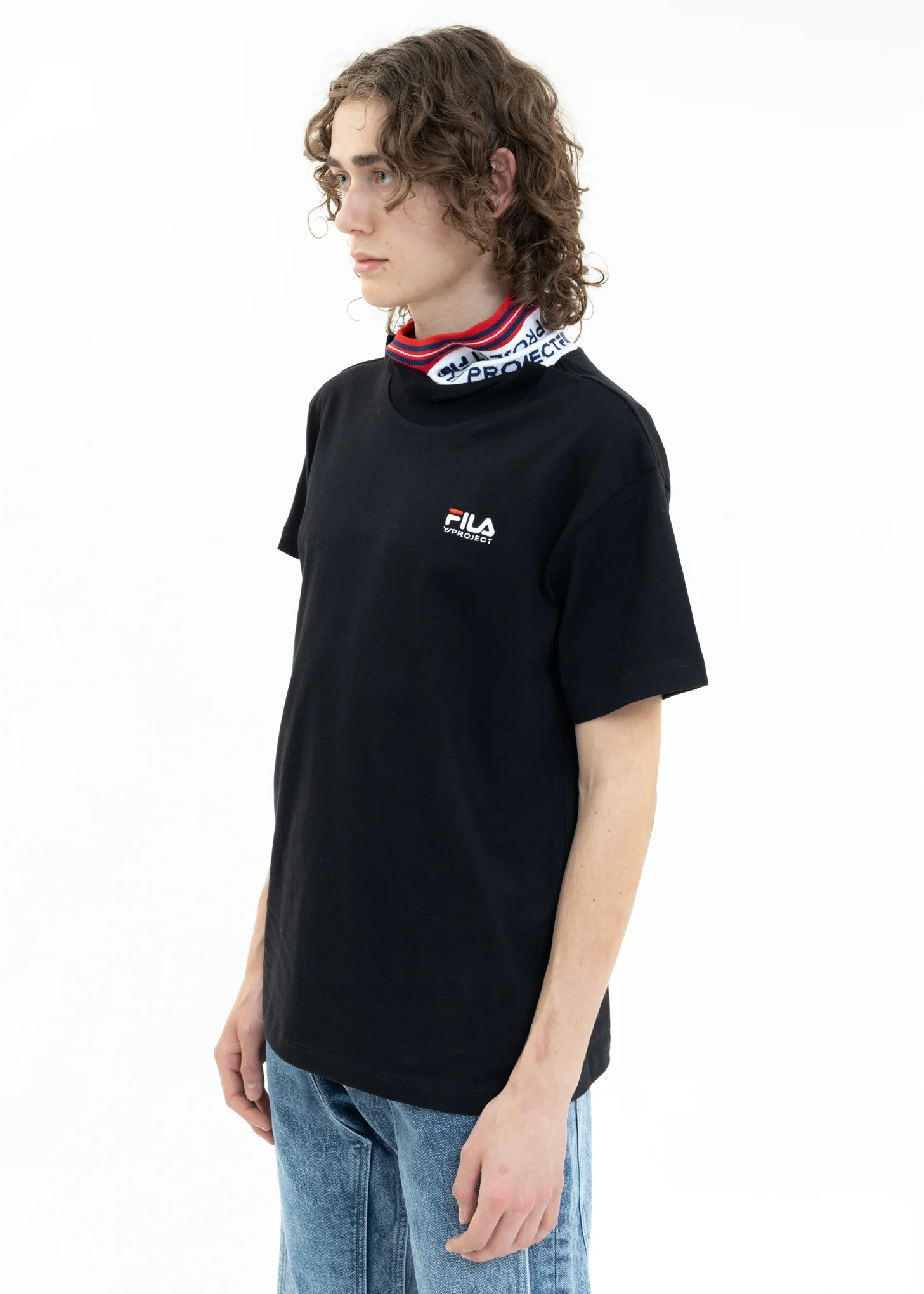 Black Y/PROJECT X FILA THREE COLLAR T-Shirt - Image 7