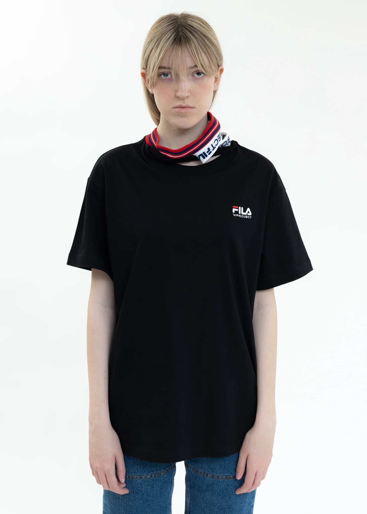 Black Y/PROJECT X FILA THREE COLLAR T-Shirt - Image 3