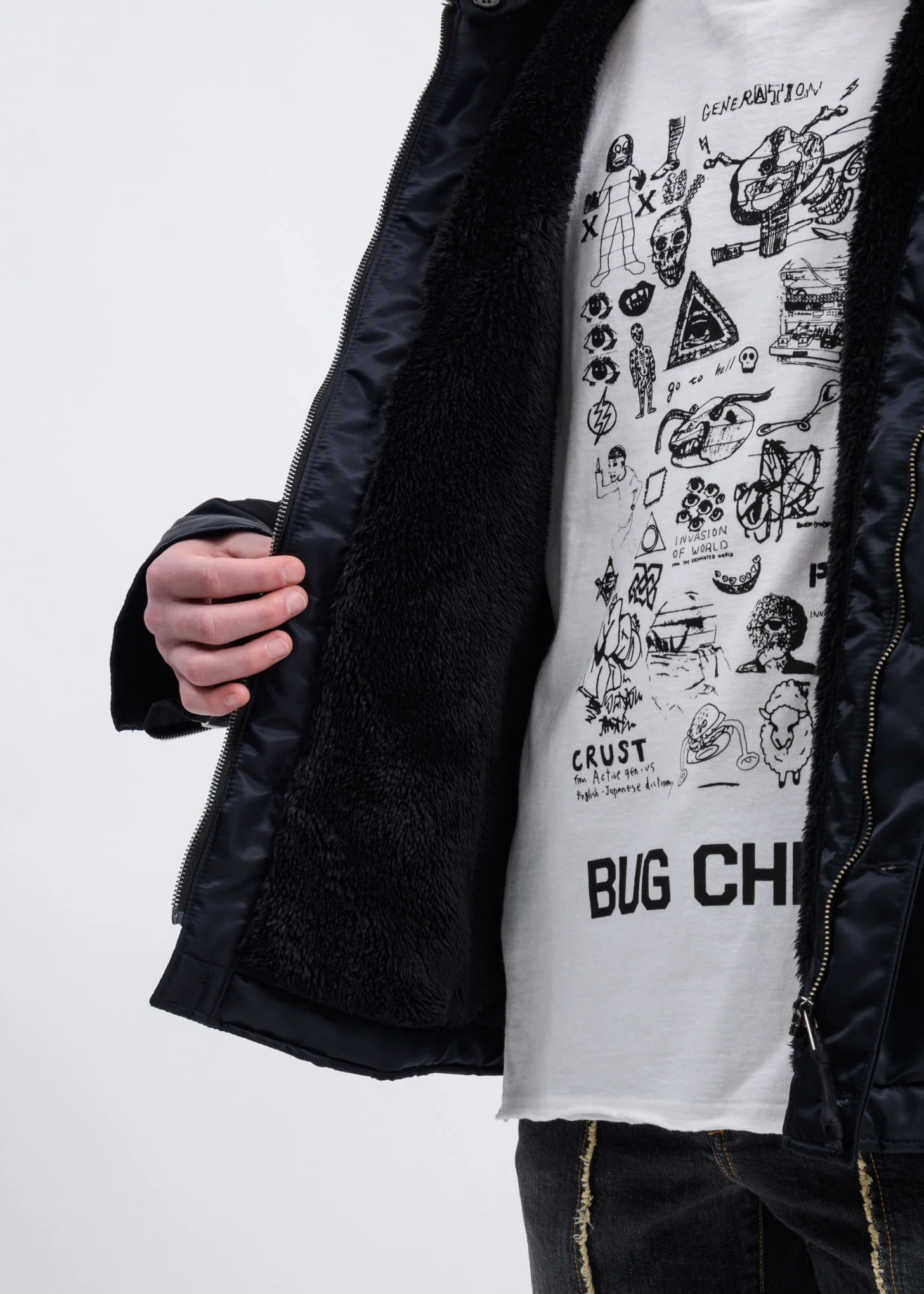 Black Yuji Okamoto Print Kint Hood Jacket - Image 5