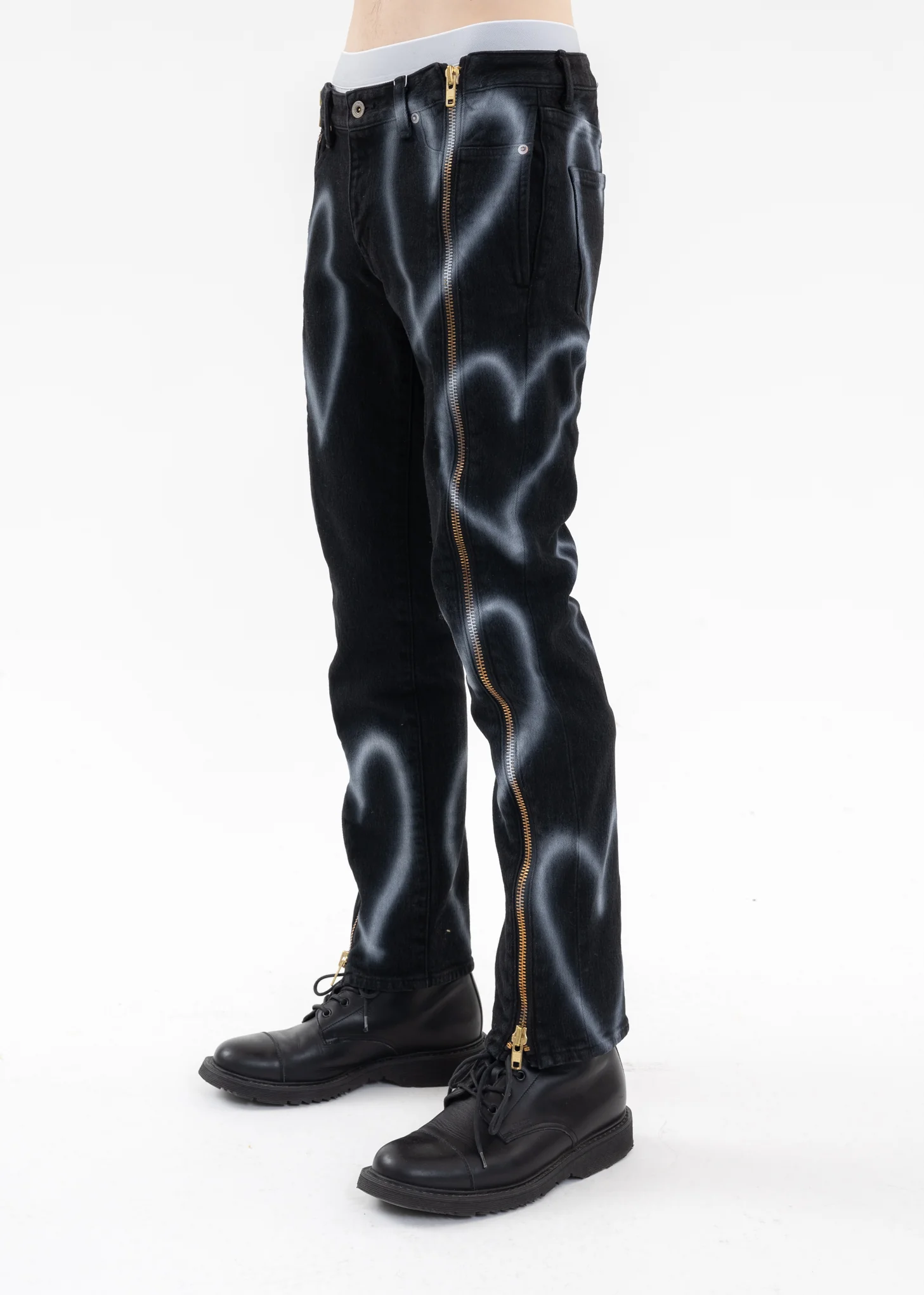 Black ZIP UP STRETCH DENIM PANTS - Image 3