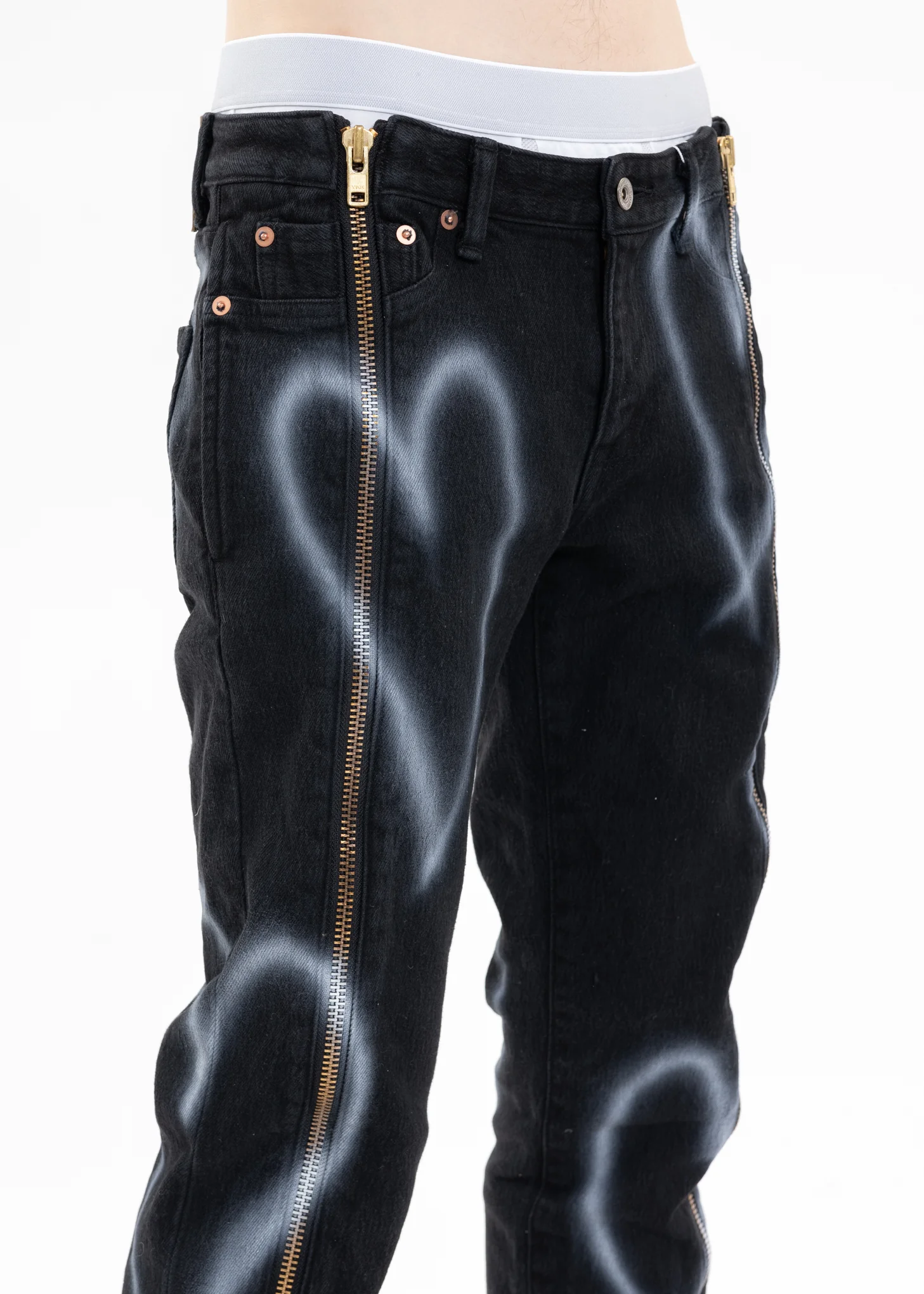 Black ZIP UP STRETCH DENIM PANTS - Image 4