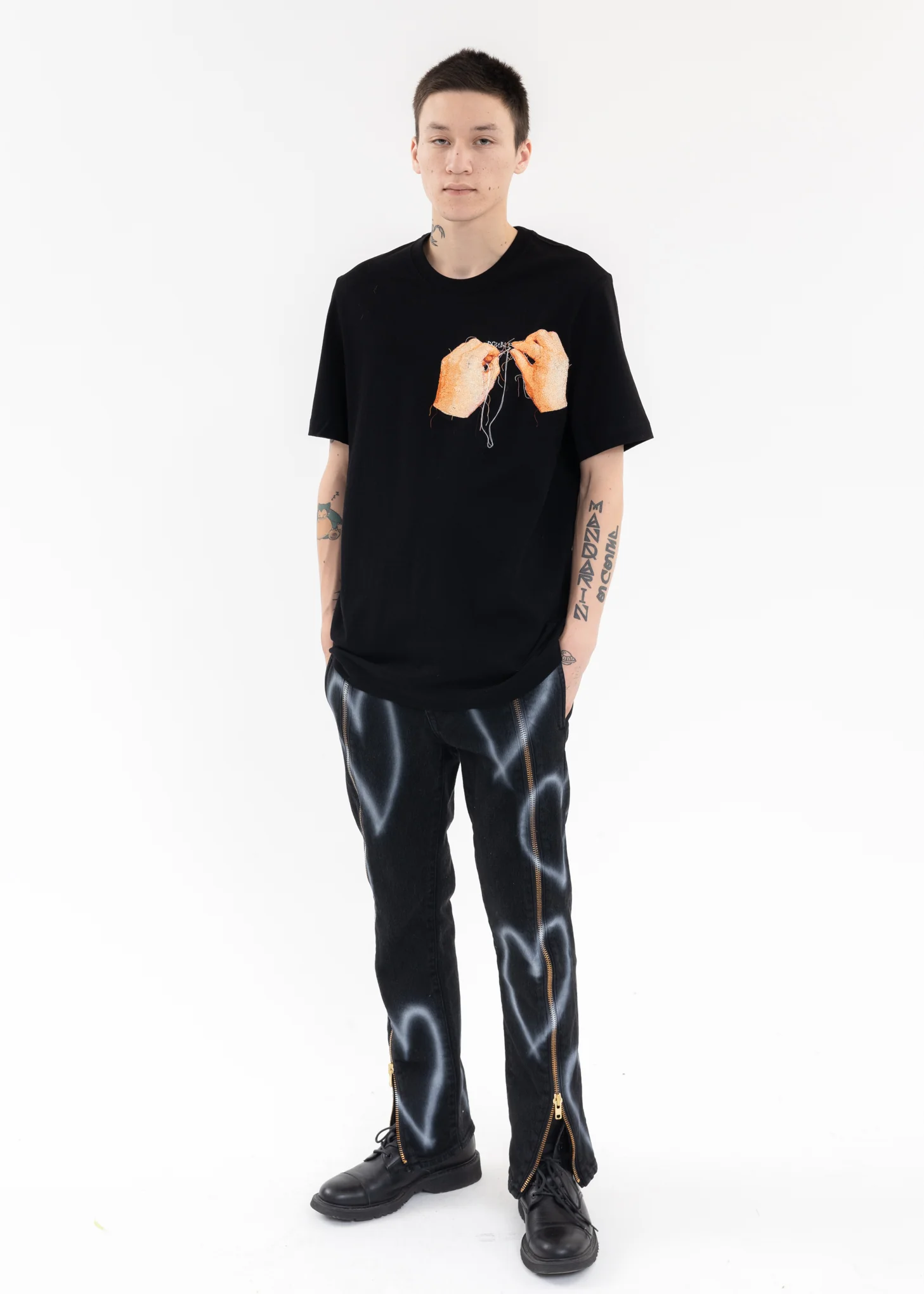 Black ZIP UP STRETCH DENIM PANTS - Image 8