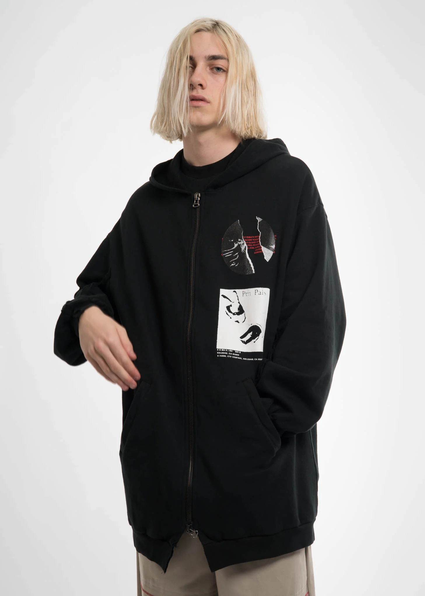 Black Zipped Hoodie w/ Print 2 - Image 2
