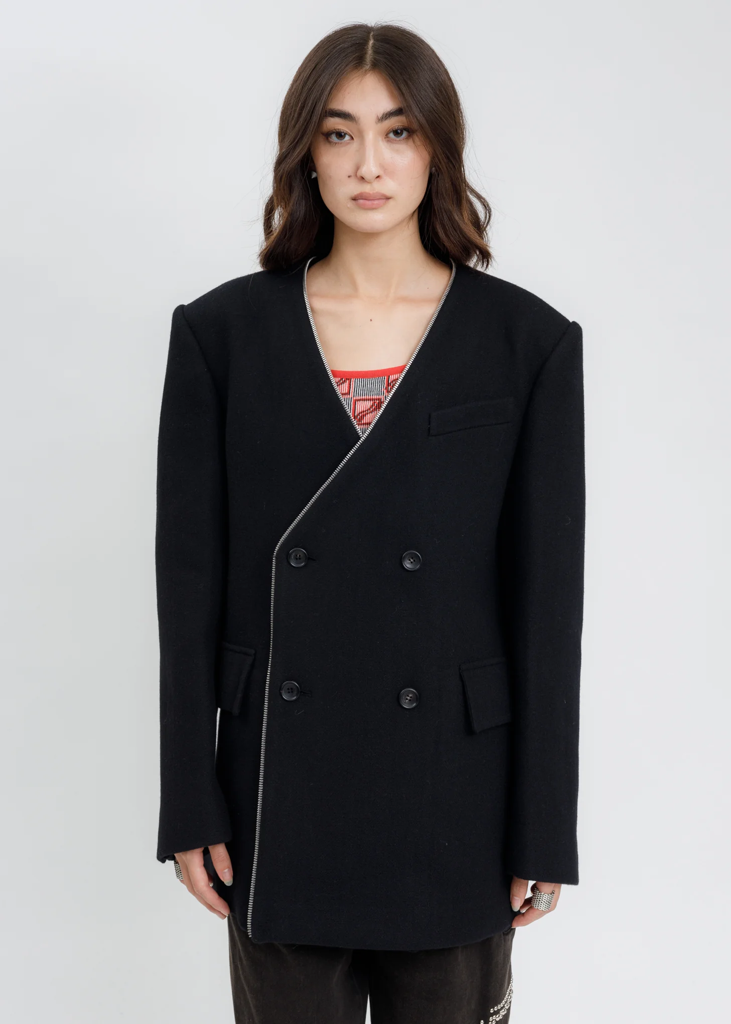 Black Zipper Detail Tailor Jacket