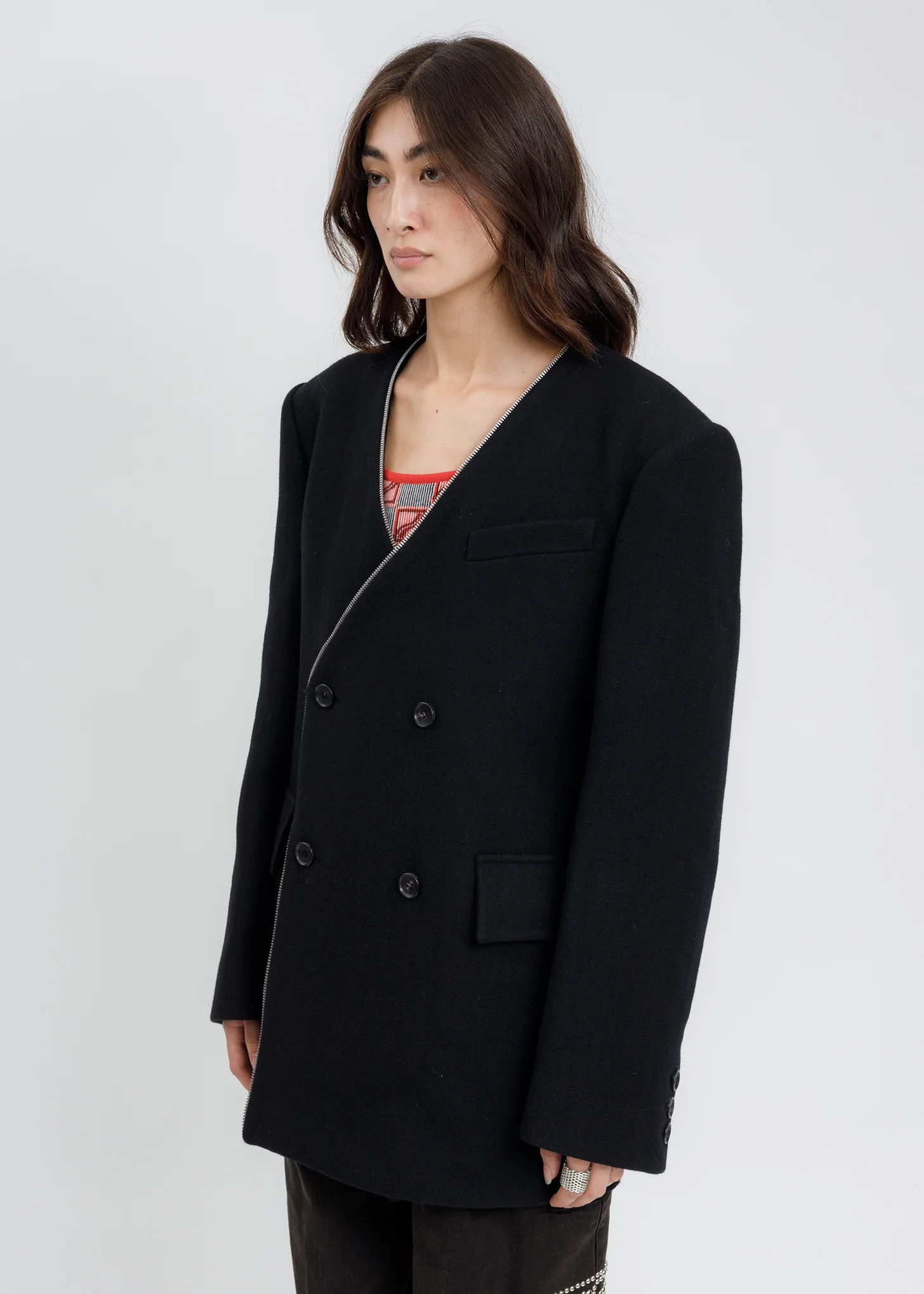 Black Zipper Detail Tailor Jacket - Image 2