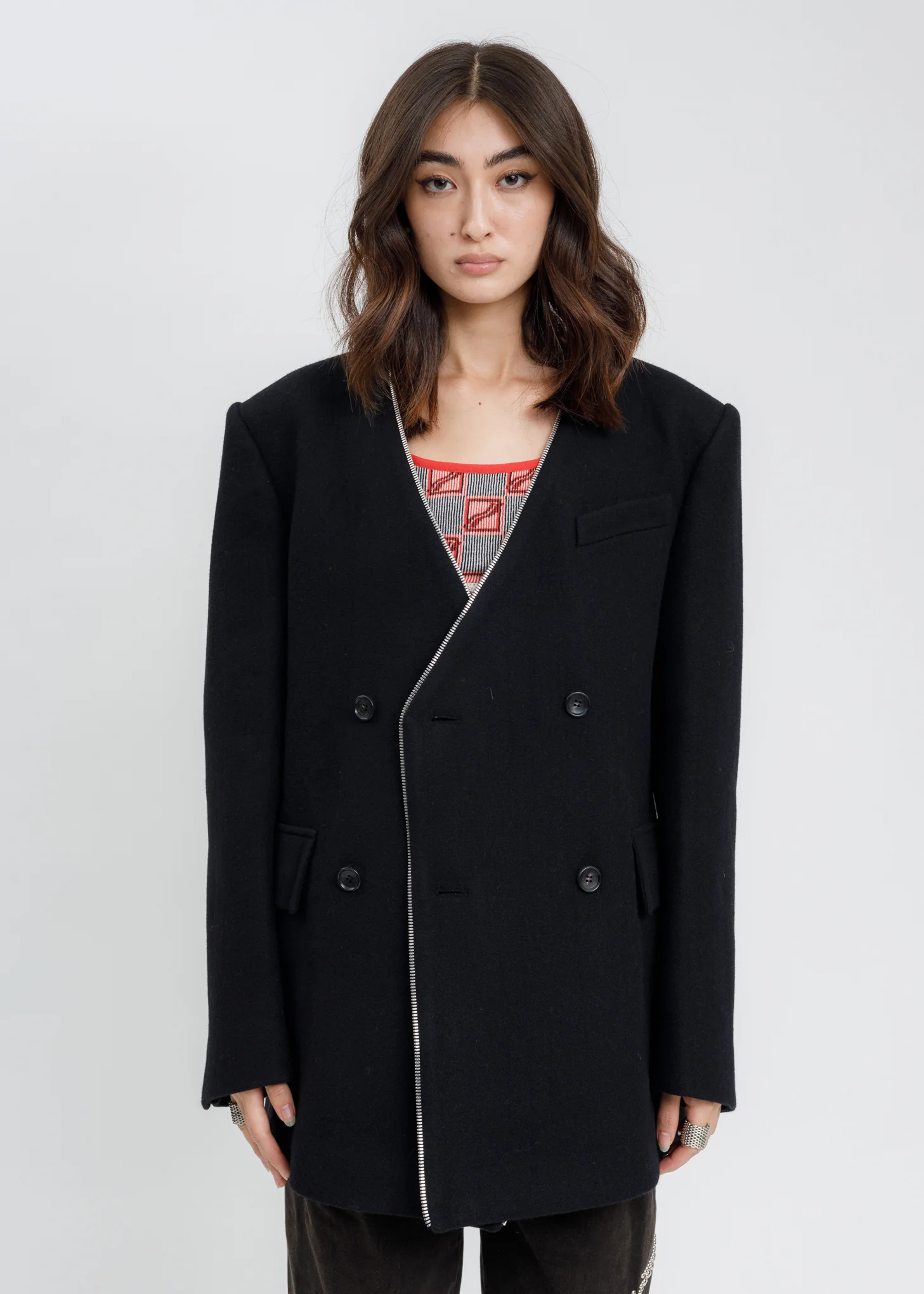 Black Zipper Detail Tailor Jacket - Image 5