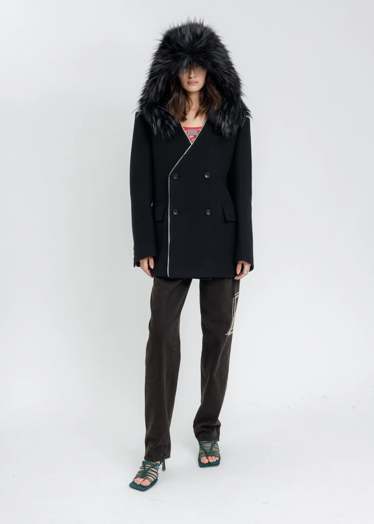 Black Zipper Detail Tailor Jacket - Image 6