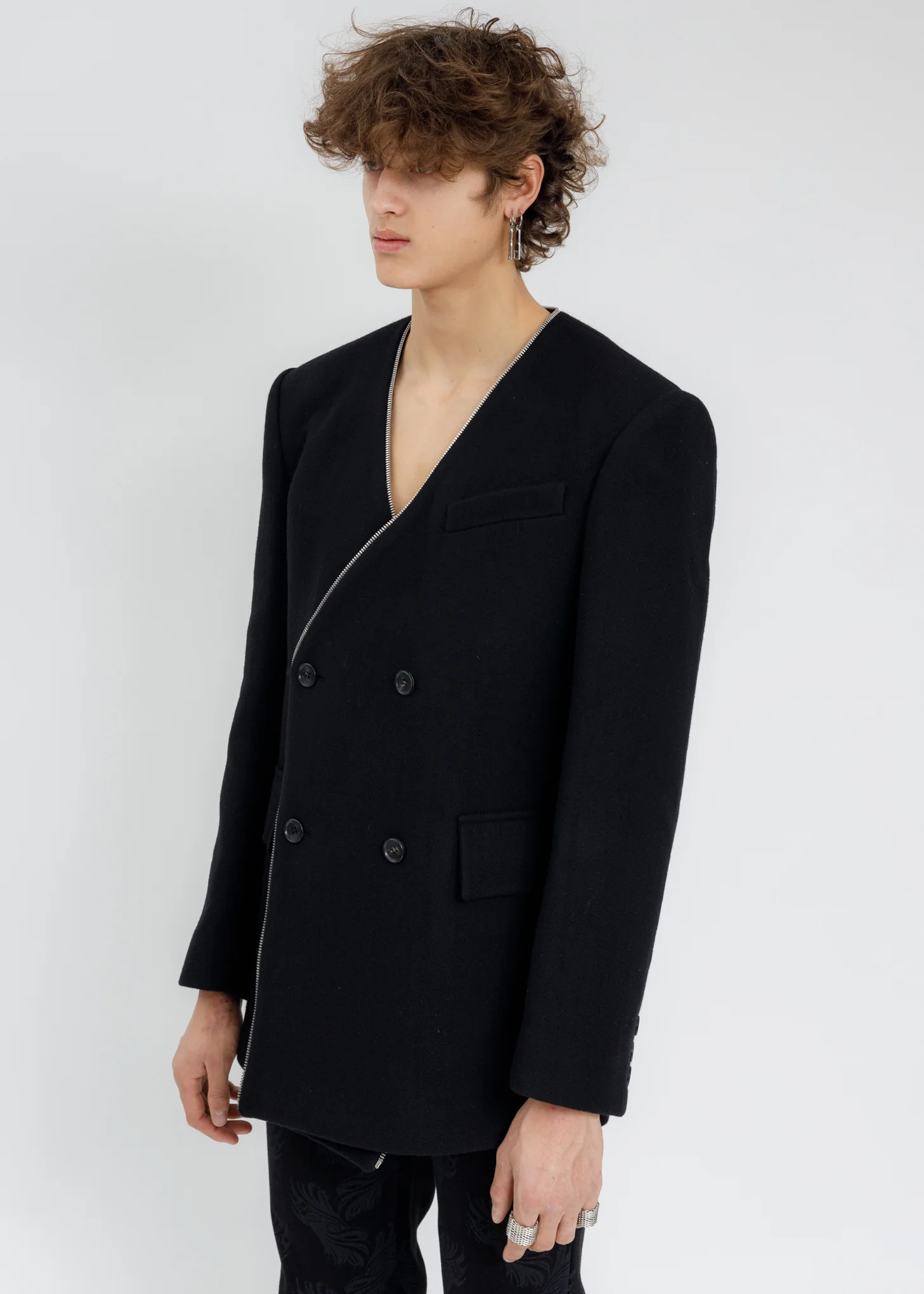 Black Zipper Detail Tailor Jacket - Image 2