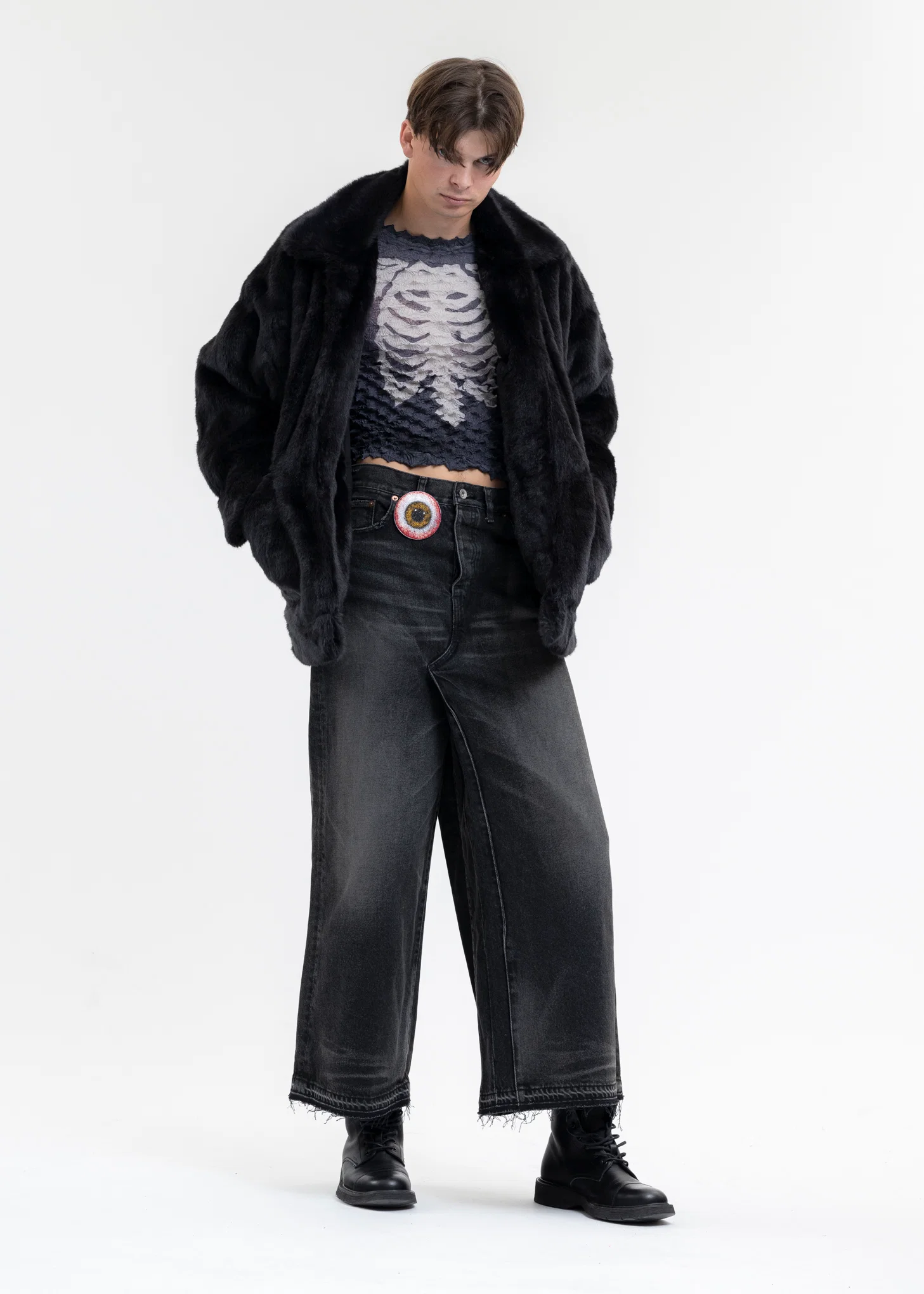 BLACK AND-PAINTED FUR JACKET (PANDA) - Image 7