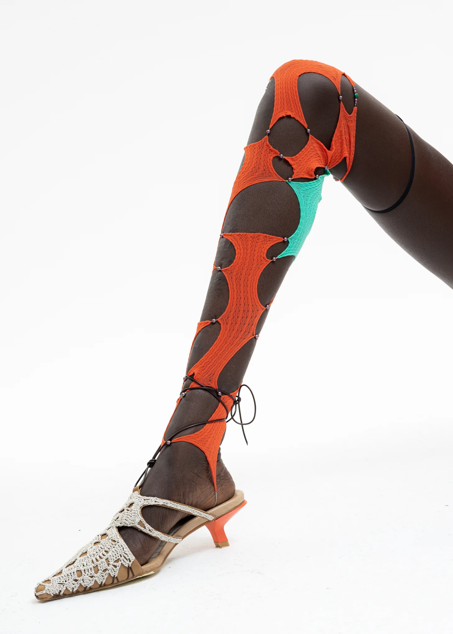 BLAZE & SEAFOAM SINGLE CROPPED THIGH-HIGH SOCK - Image 6