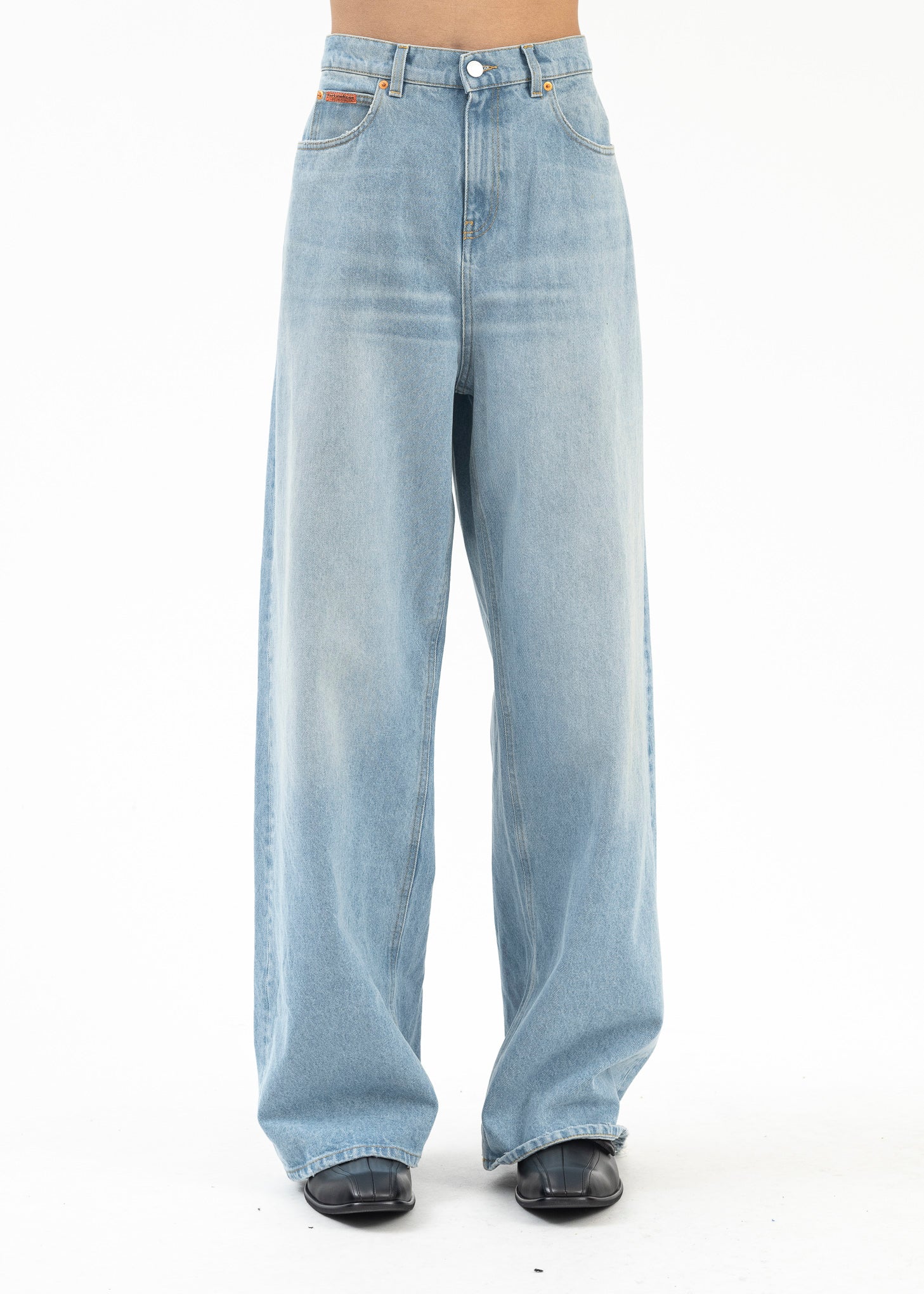 BLEACHED WASH BLUE EXTENDED WIDE LEG JEAN