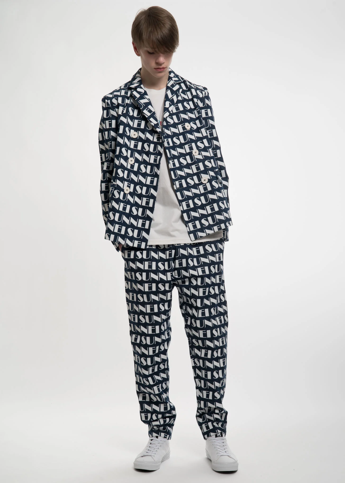 Blue All Over Print Double Breasted Blazer - Image 7