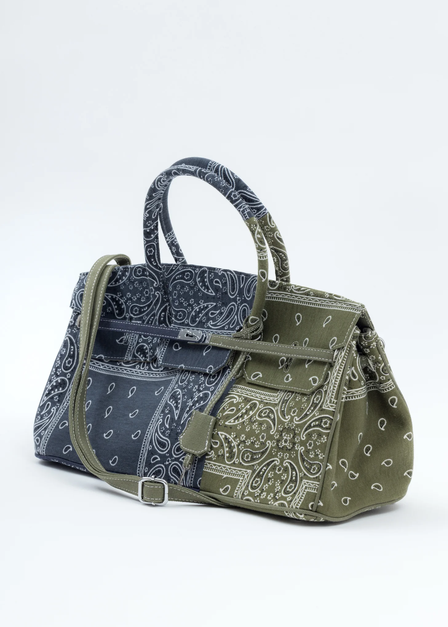 Grey And Green Remade Bandana Bag