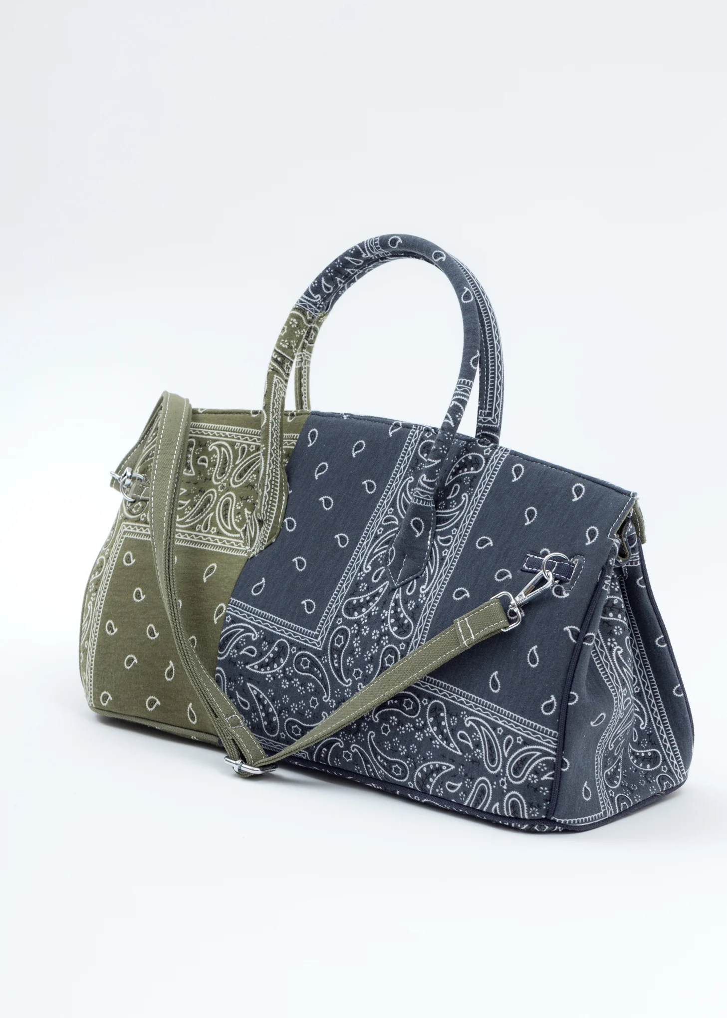 Grey And Green Remade Bandana Bag - Image 2