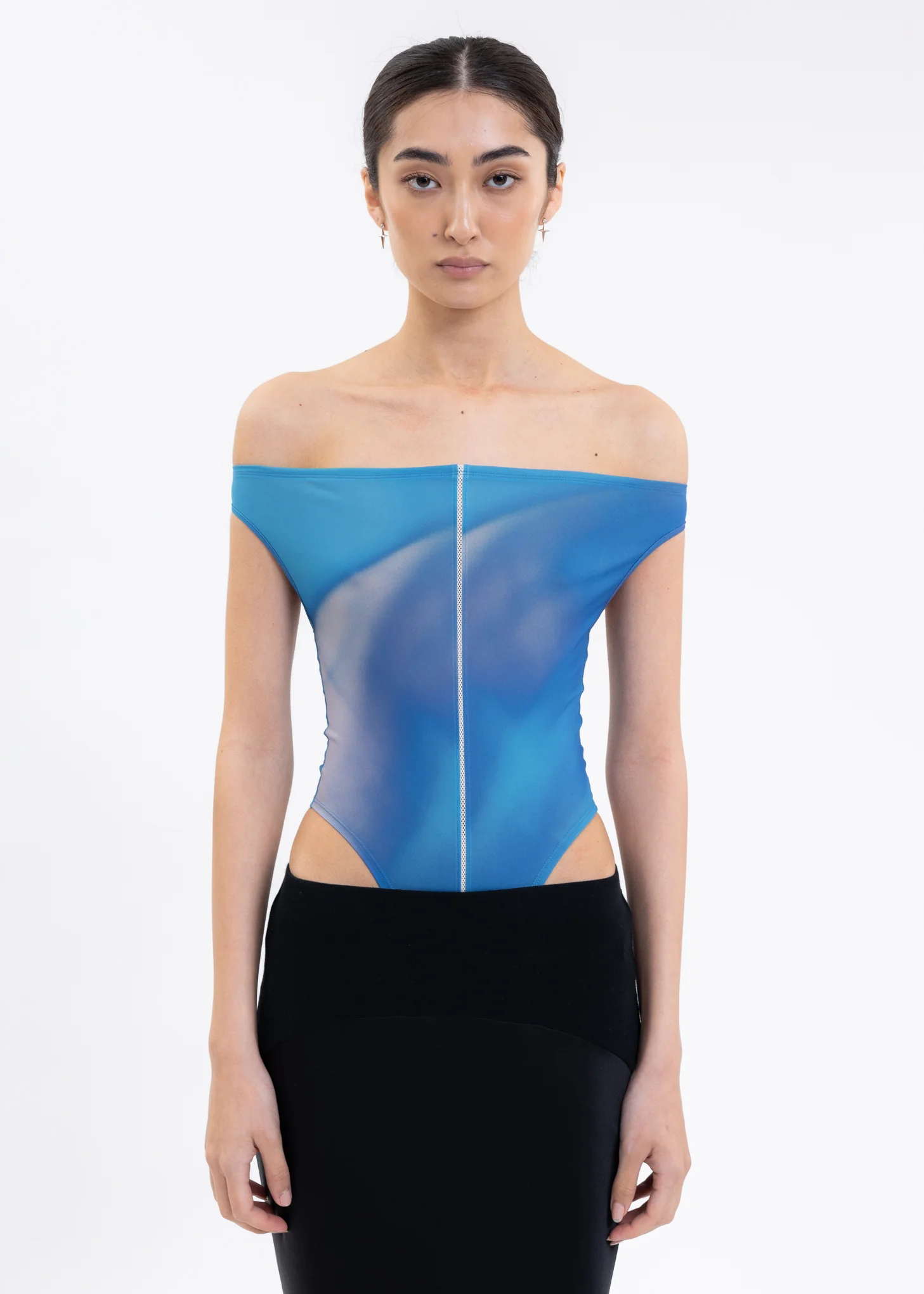 Blue And Grey Square Shoulder Bodysuit