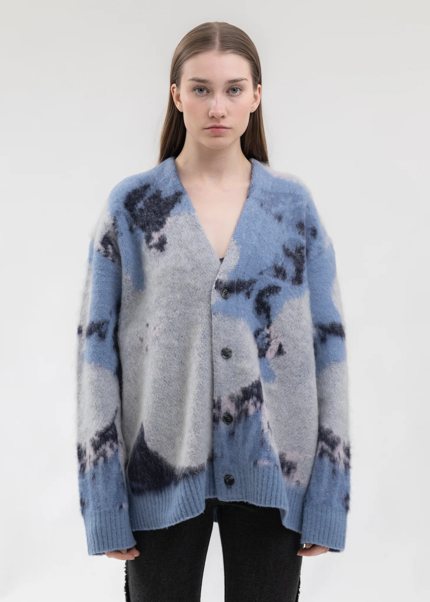 Blue ART MOHAIR SHAGGY KNIT CARDIGAN